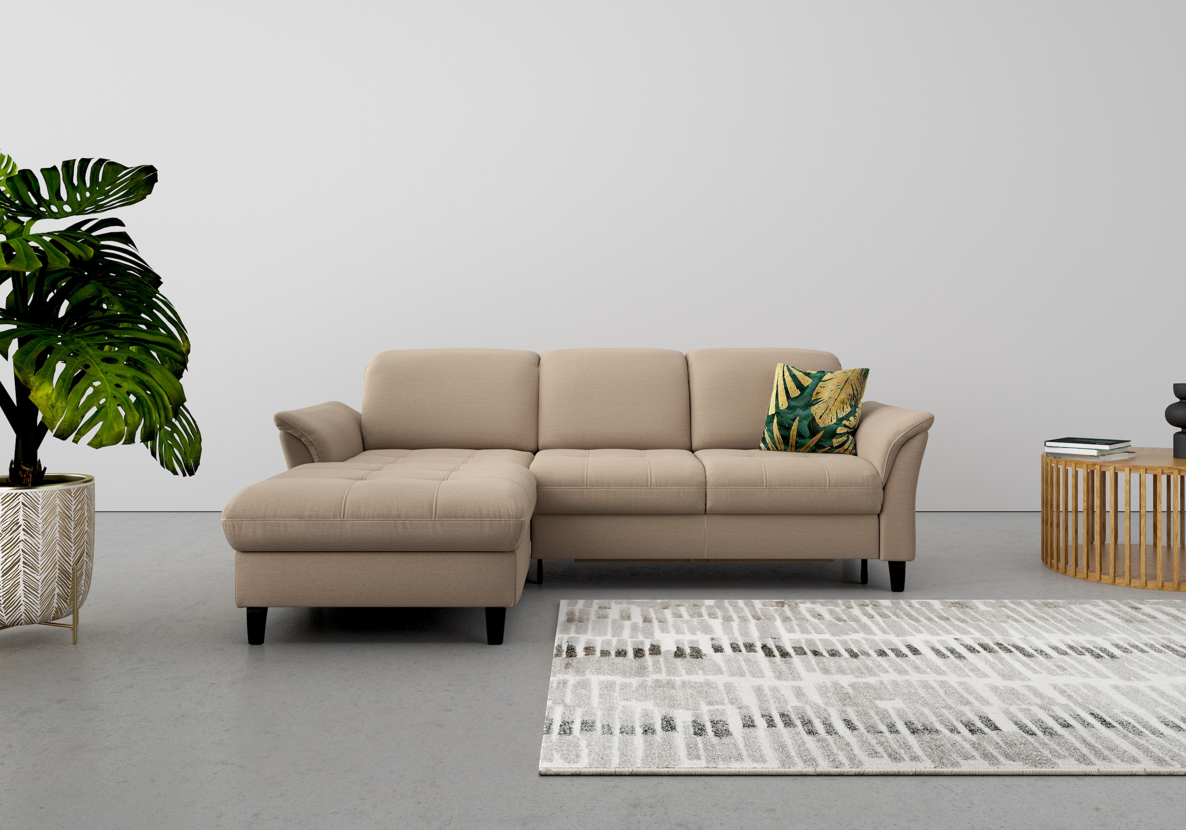 Ecksofa SIT & MORE "Maggiore L-Form", grau (taupe), B:258cm T:173cm, 98% Polyester, 2% Polyamid, Sofas, Ecksofa, wahlweise mit Kopfteilverstellung, Bettfunktion und Bettkasten