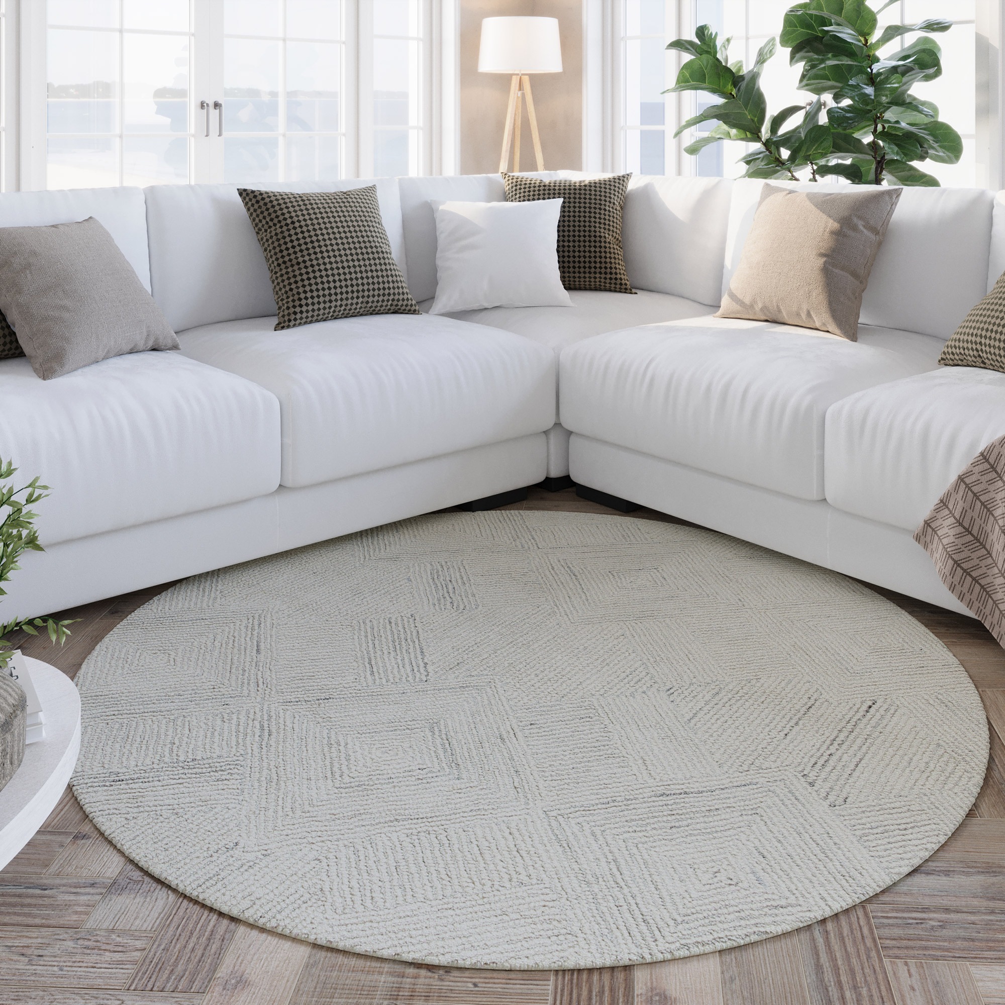 Wecon home Teppich »Hamptons THIRTYTHREE«, rund, 15 mm Höhe, Fasermix, Kurzflor, Wohnzimmer, elegant, robust, geometrisches Design