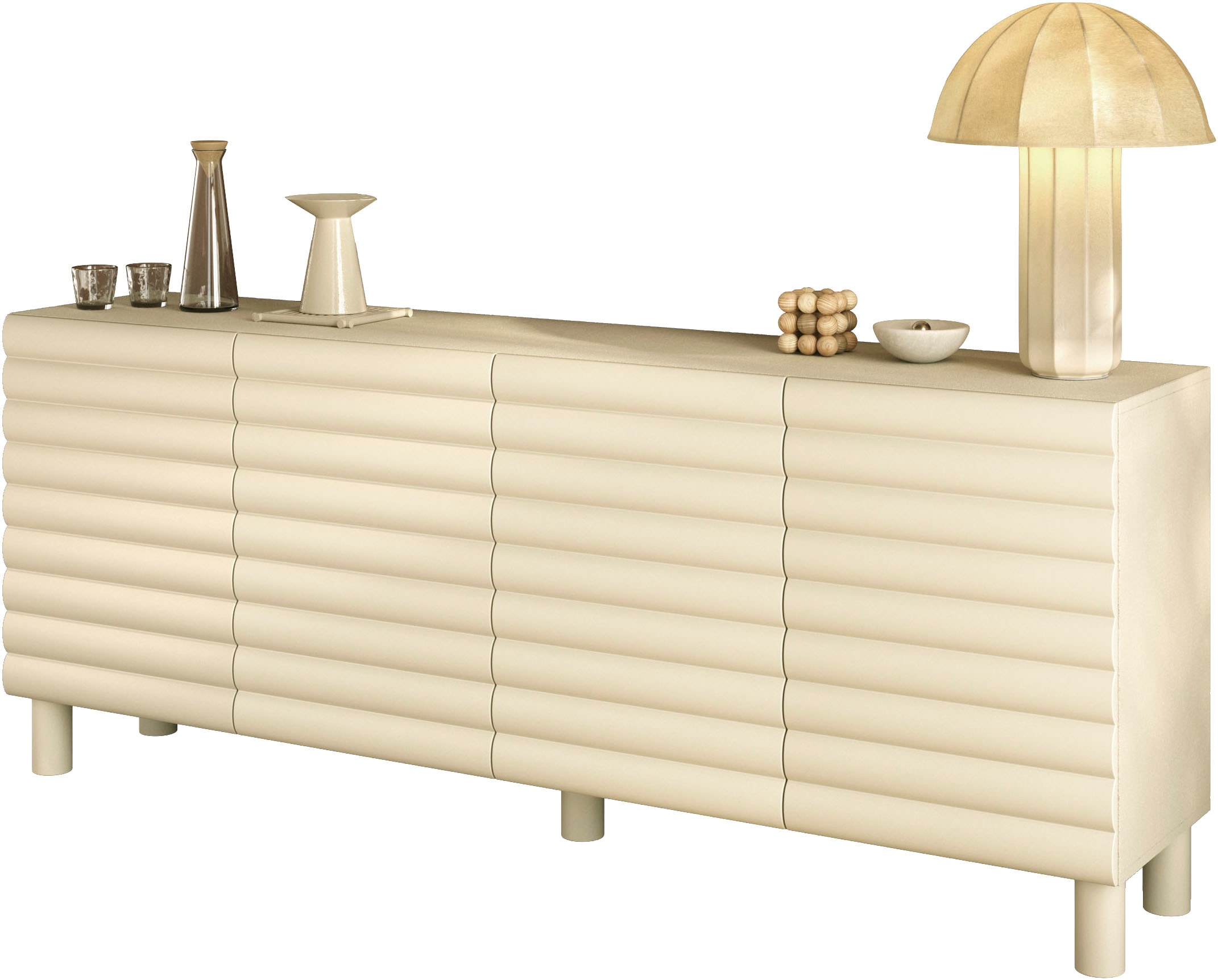 OTTO home Sideboard »Adria, 202 cm breit, 4 Türen, Anrichte, Kommode, Stauraumschrank« Korpus Talco Spatolato, MDF-Fronten in 3D-Design, viel Stauraum