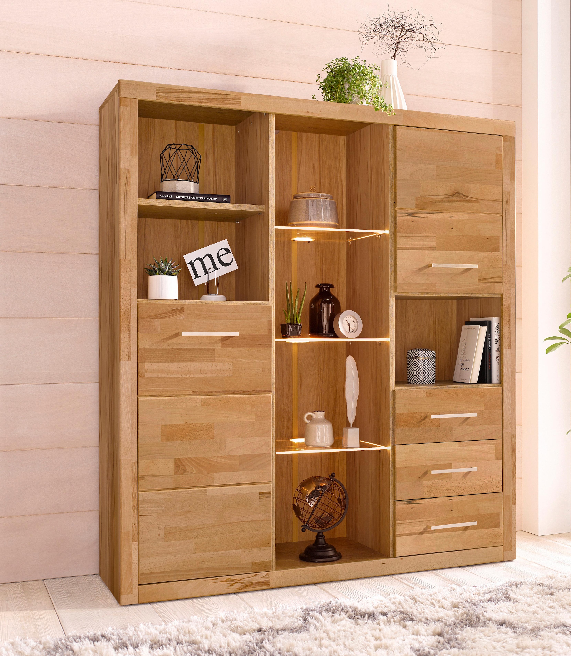 Home affaire Highboard »Ribe«, Breite 130 cm mit 2 Holztüren