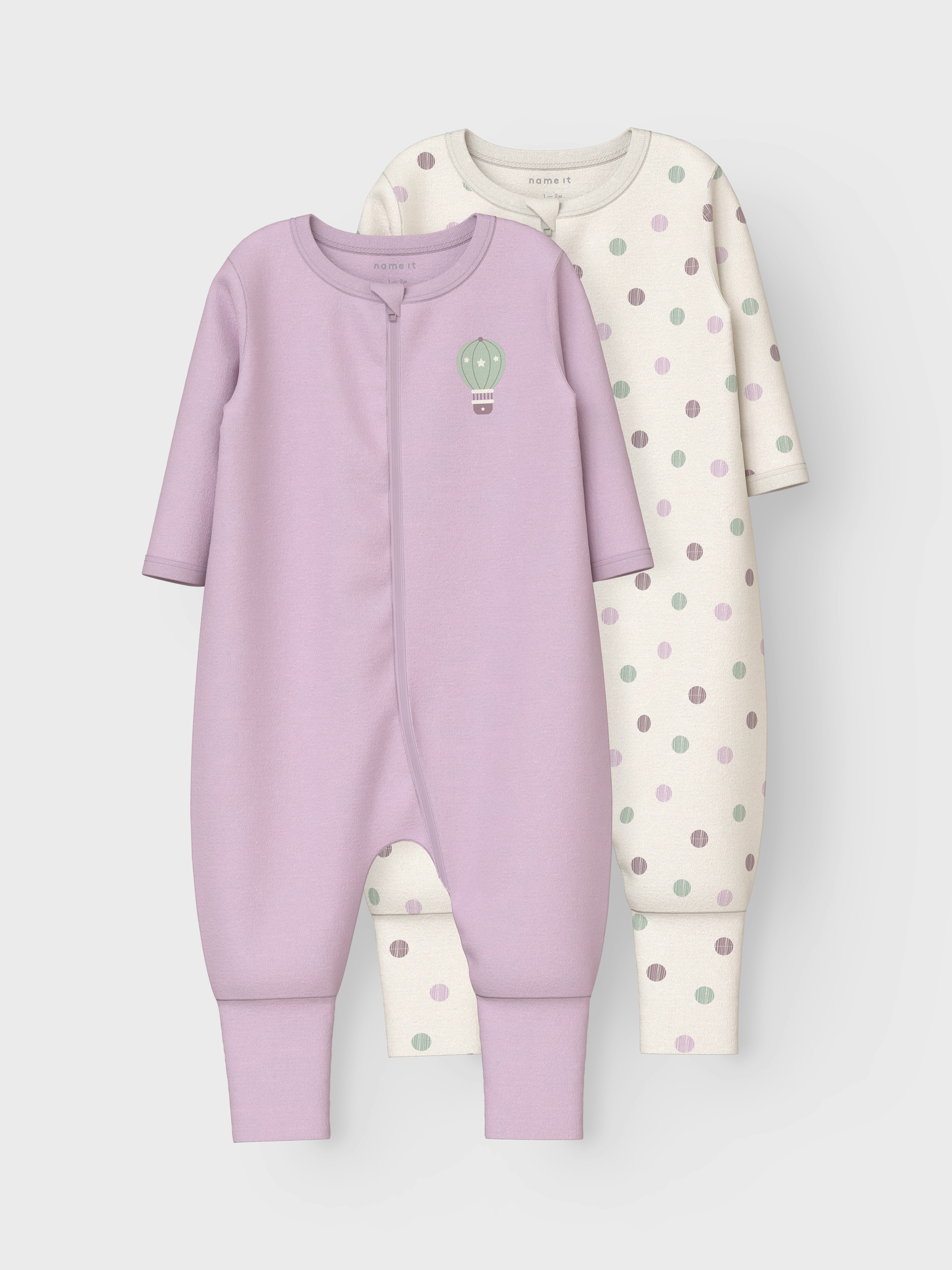 NAME IT Jungen Schlafanzug "NBFNIGHTSUIT 2P ZIP FF JET DOT NOOS", Gr. 68, grün, Jersey, Obermaterial: 100% Baumwolle, bedruckt, Homewear-Sets