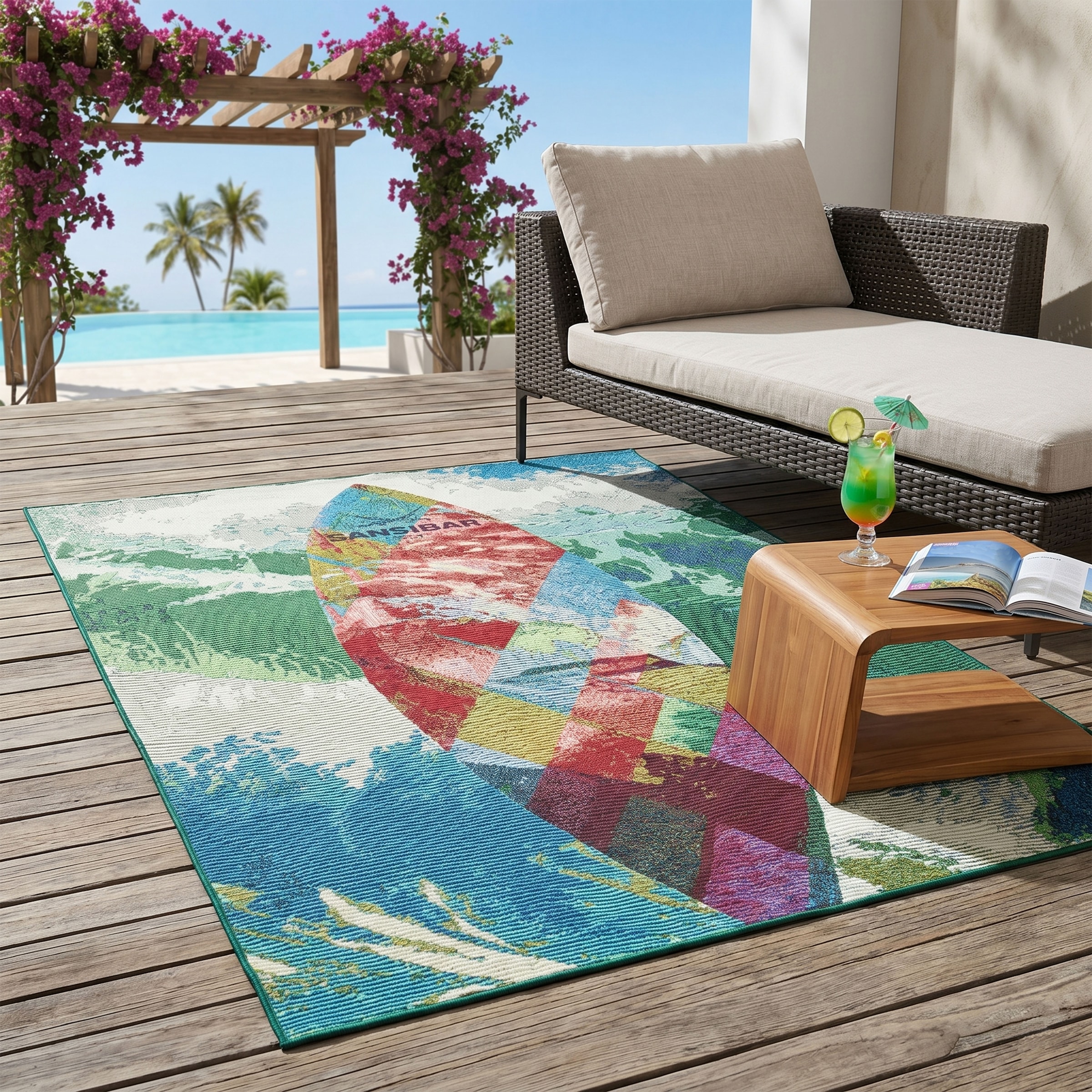 Sansibar Teppich "Rantum Beach SA-024" rechteckig 5 mm Höhe Flachgewebe, modernes Design, Motiv Surfboard, In- & Outdoor geeignet