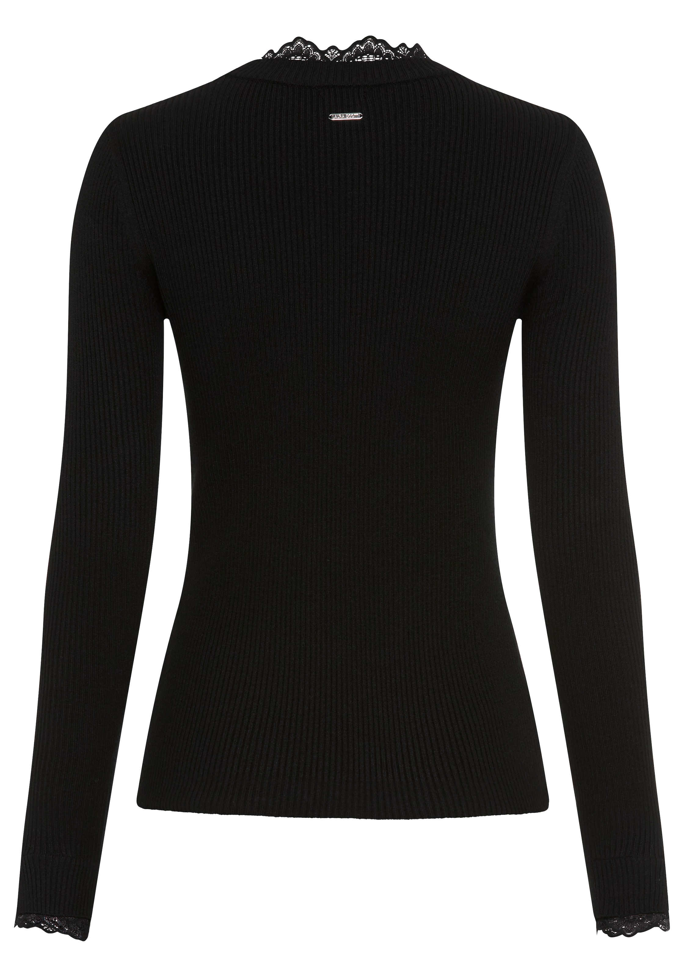 Laura Scott Strickpullover »mit Stehkragen, figurbetonte Passform« mit femininem Spitzen-Details