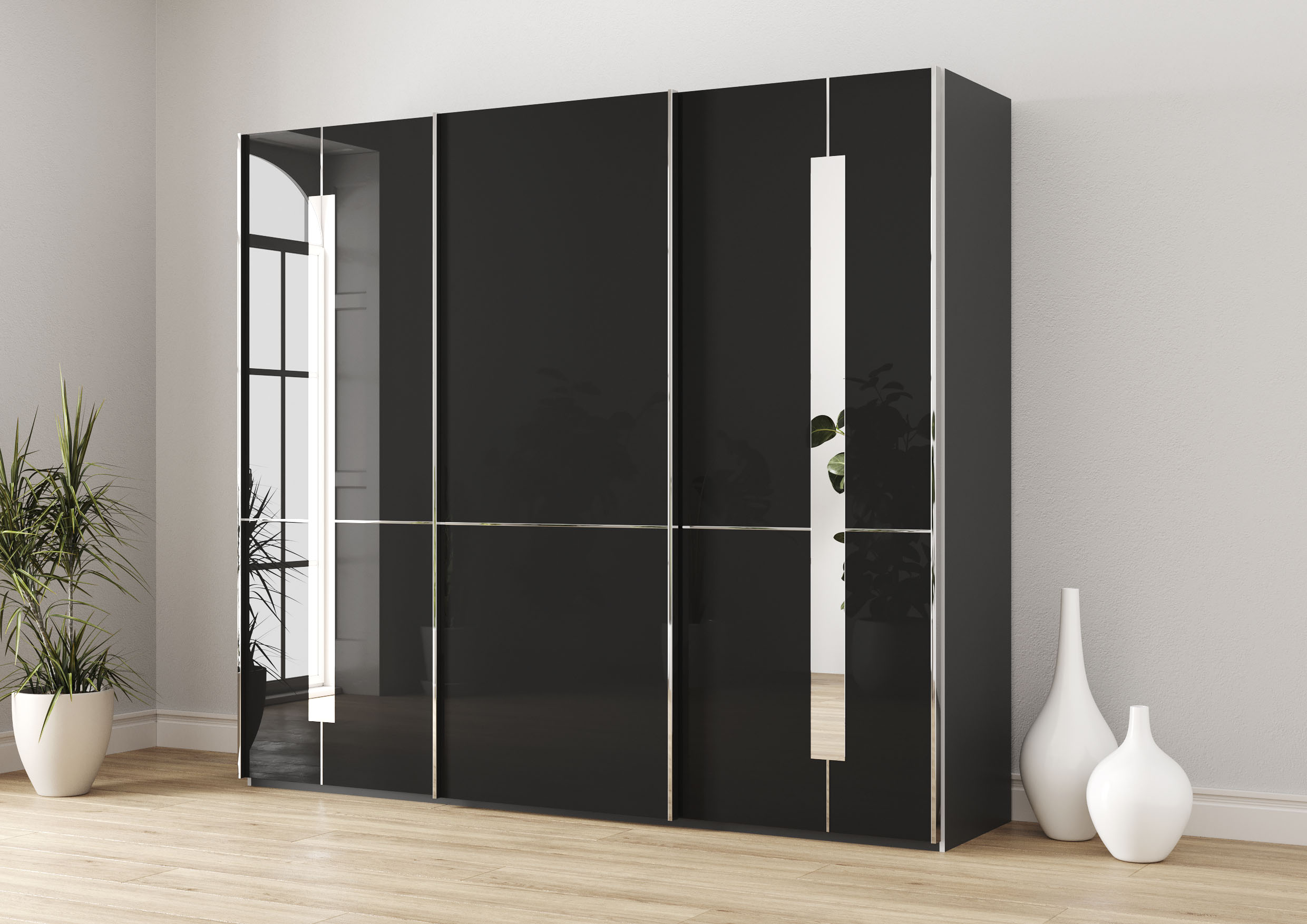 Musterring Schwebetürenschrank "Imola W" inkl. Einlegeböden und Kleiderstangen, mit Glastüren inkl. Zierspiegel