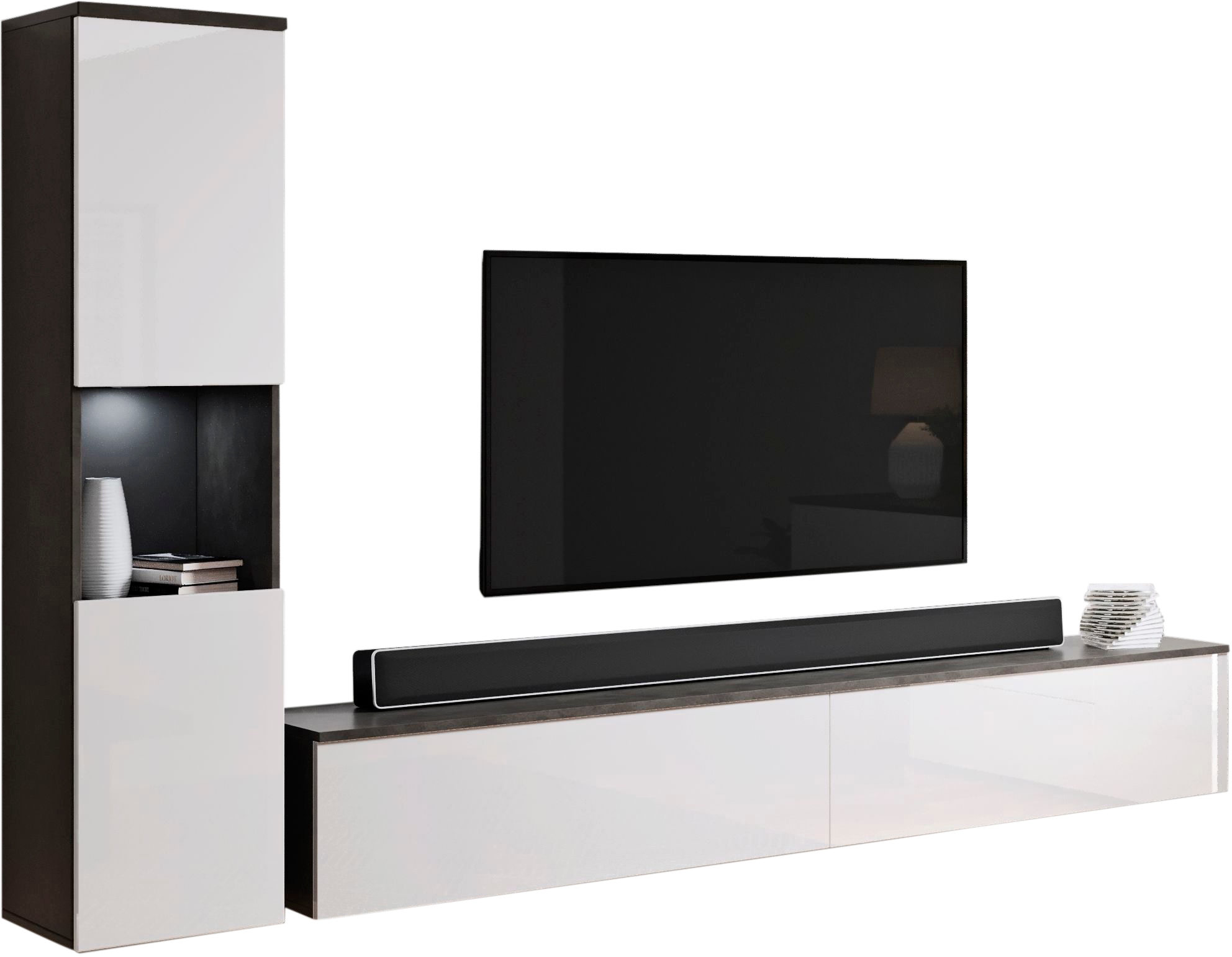 OTTO home Wohnwand "PARIS, Vitrine Türanschlag links/rechts wechselbar" Komplett-Set, 3 Stk. tlg.