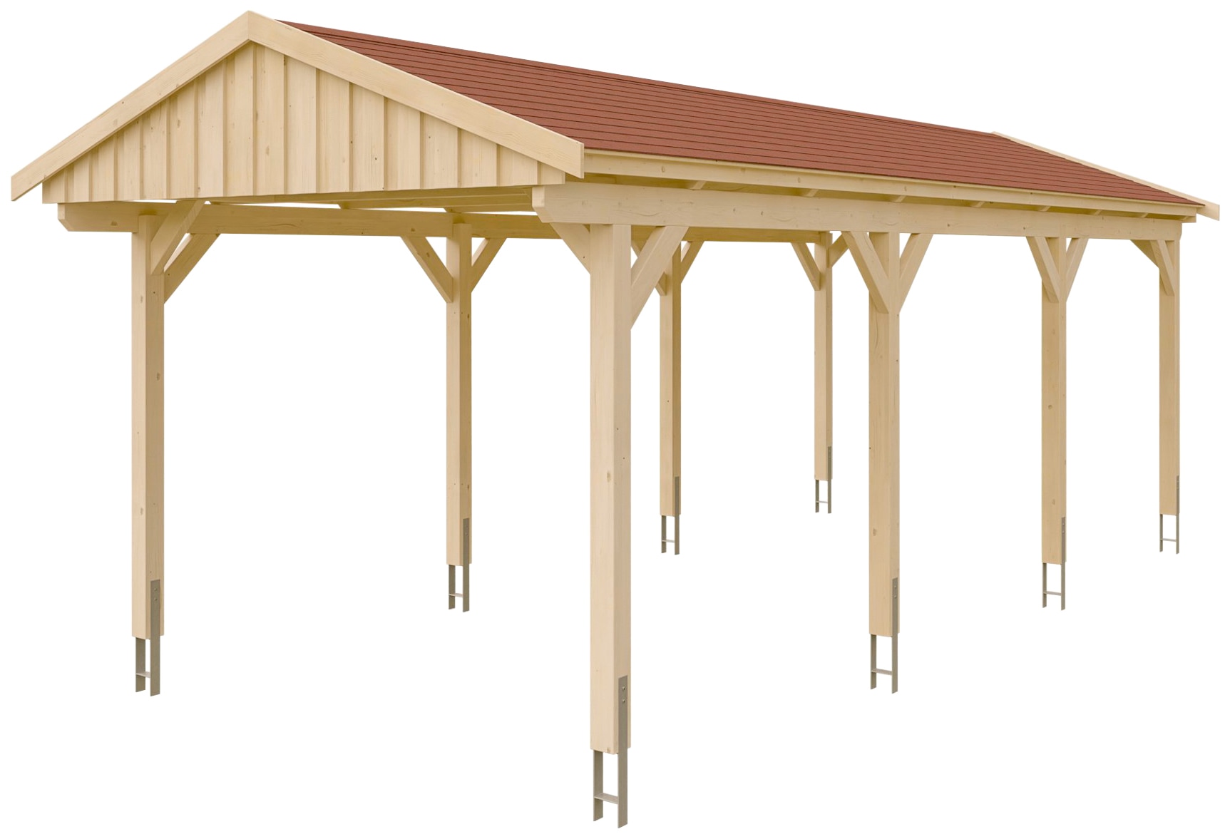 Skanholz Einzelcarport »Fichtelberg«, Leimholz-Nordisches Fichtenholz, natur, mit roten Schindeln