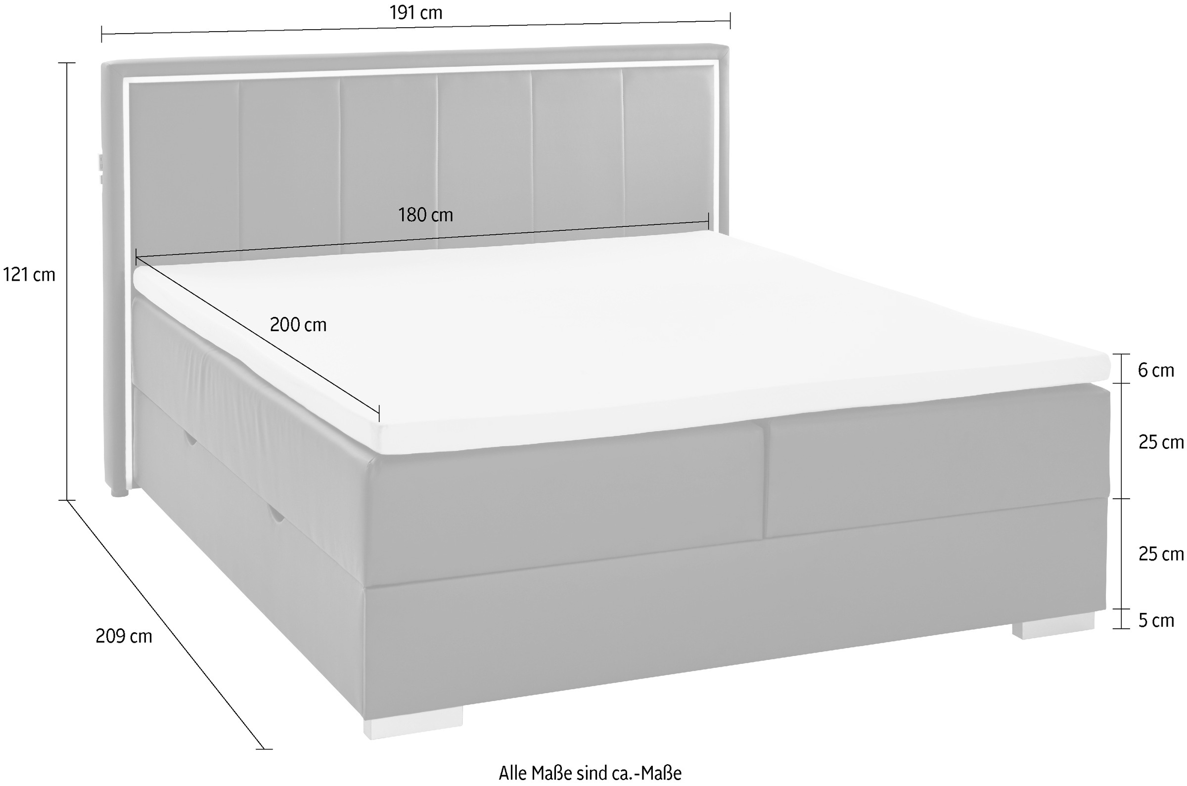 meise.möbel Boxbett »Colorado«, inkl. LED-Beleuchtung im Kopfteil, Bettkasten und Topper
