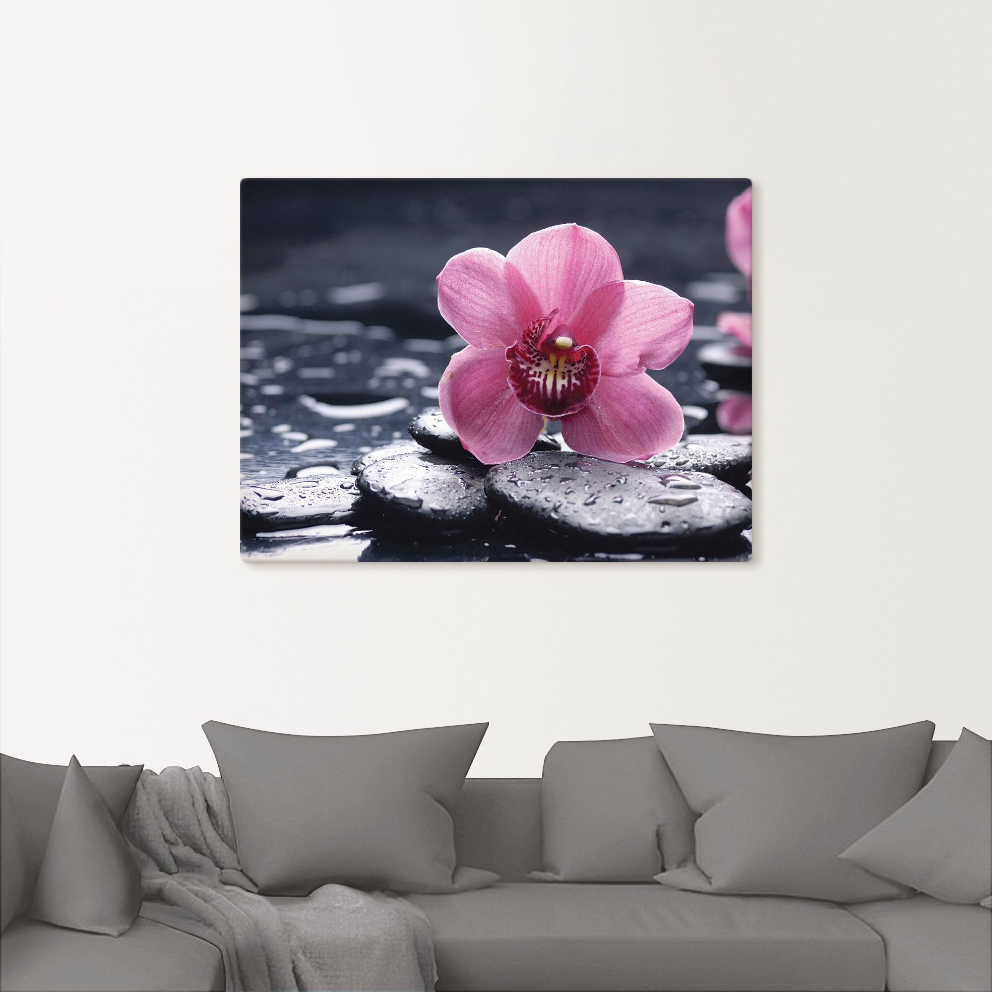 Artland Wandbild »Stillleben mit Kiesel und einer Orchidee«, Blumen, (1 St.), als Alubild, Outdoorbild, Leinwandbild, Poster, Wandaufkleber