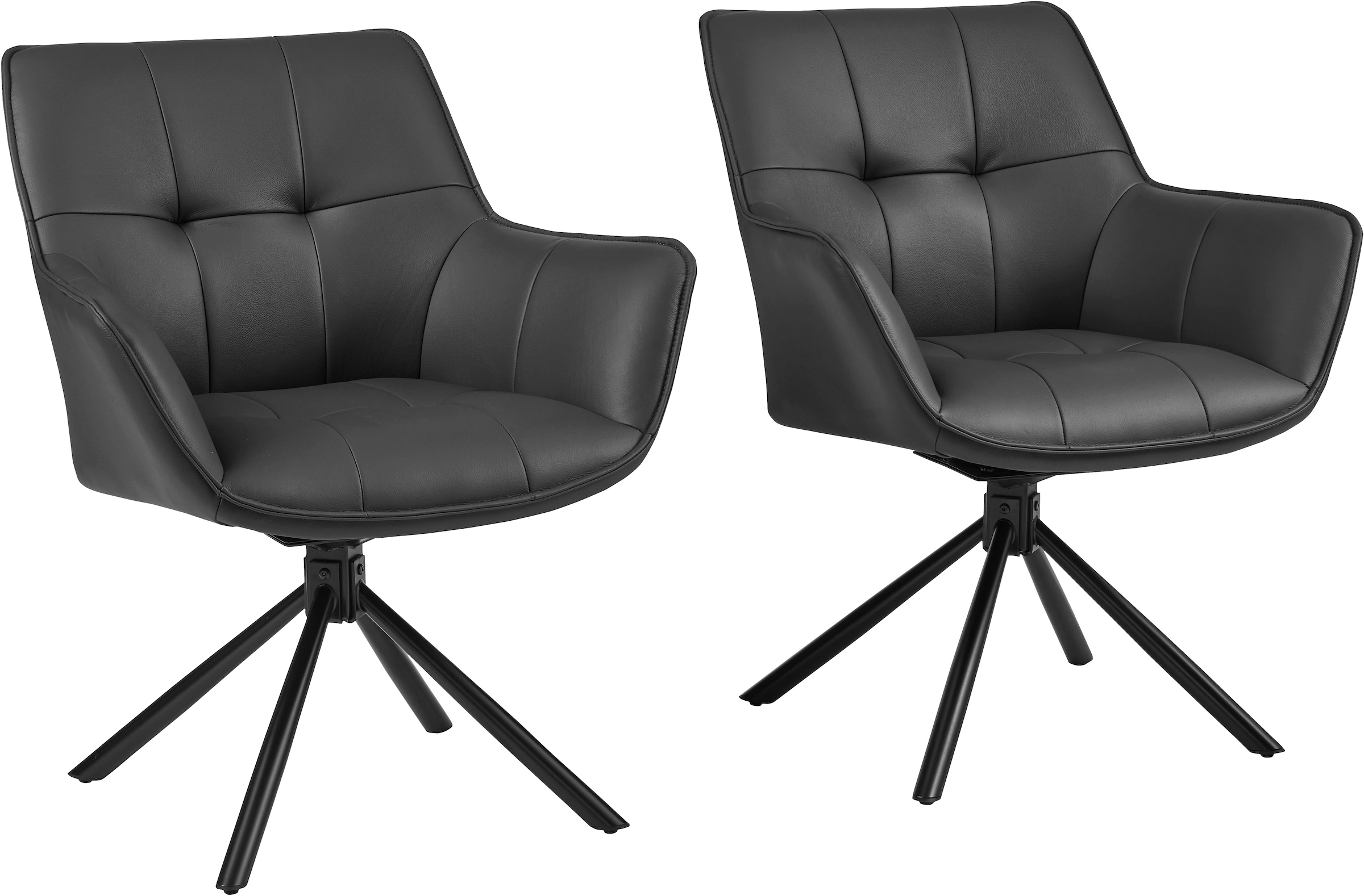 OTTO home Drehstuhl »Lika« (Set) 2 Stk.echtes Leder, 360° Drehfunktion, Steppnähte, Metallgestell