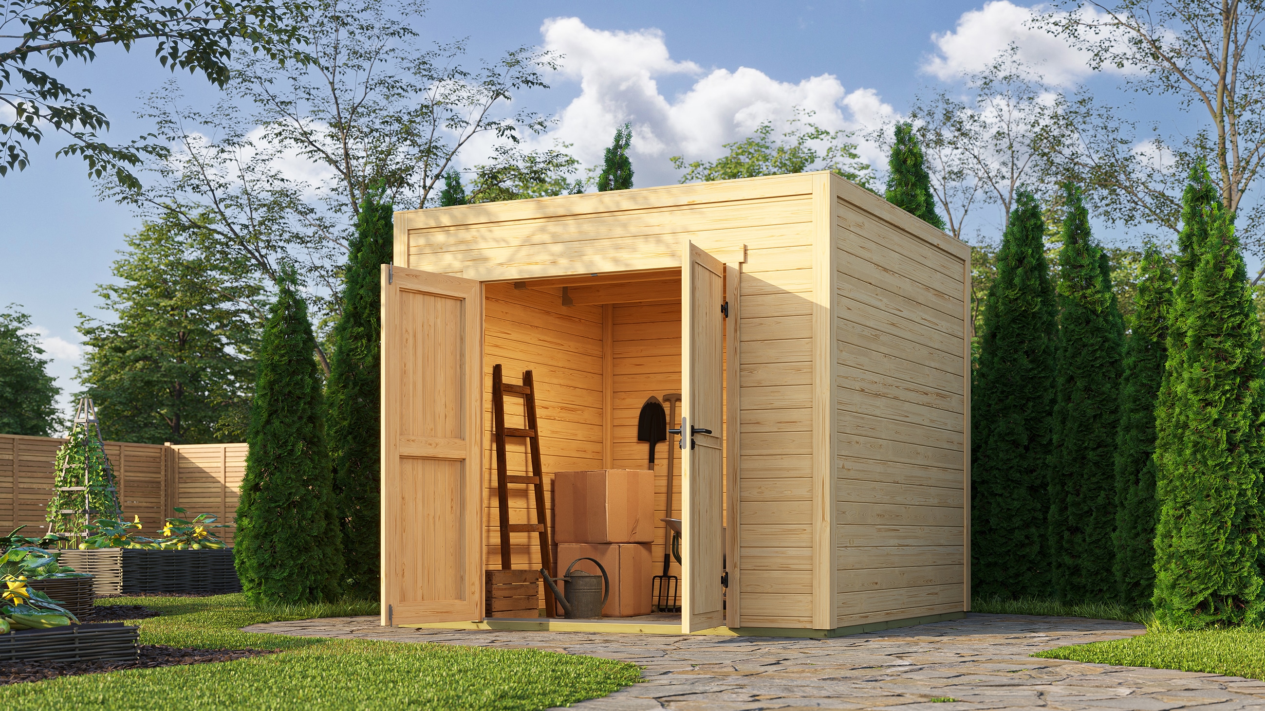 weka Gartenhaus "Batu 1,5, Flachfach, Vollholztür" 28 mm starke Blockbohlen, in verschiedenen Farben