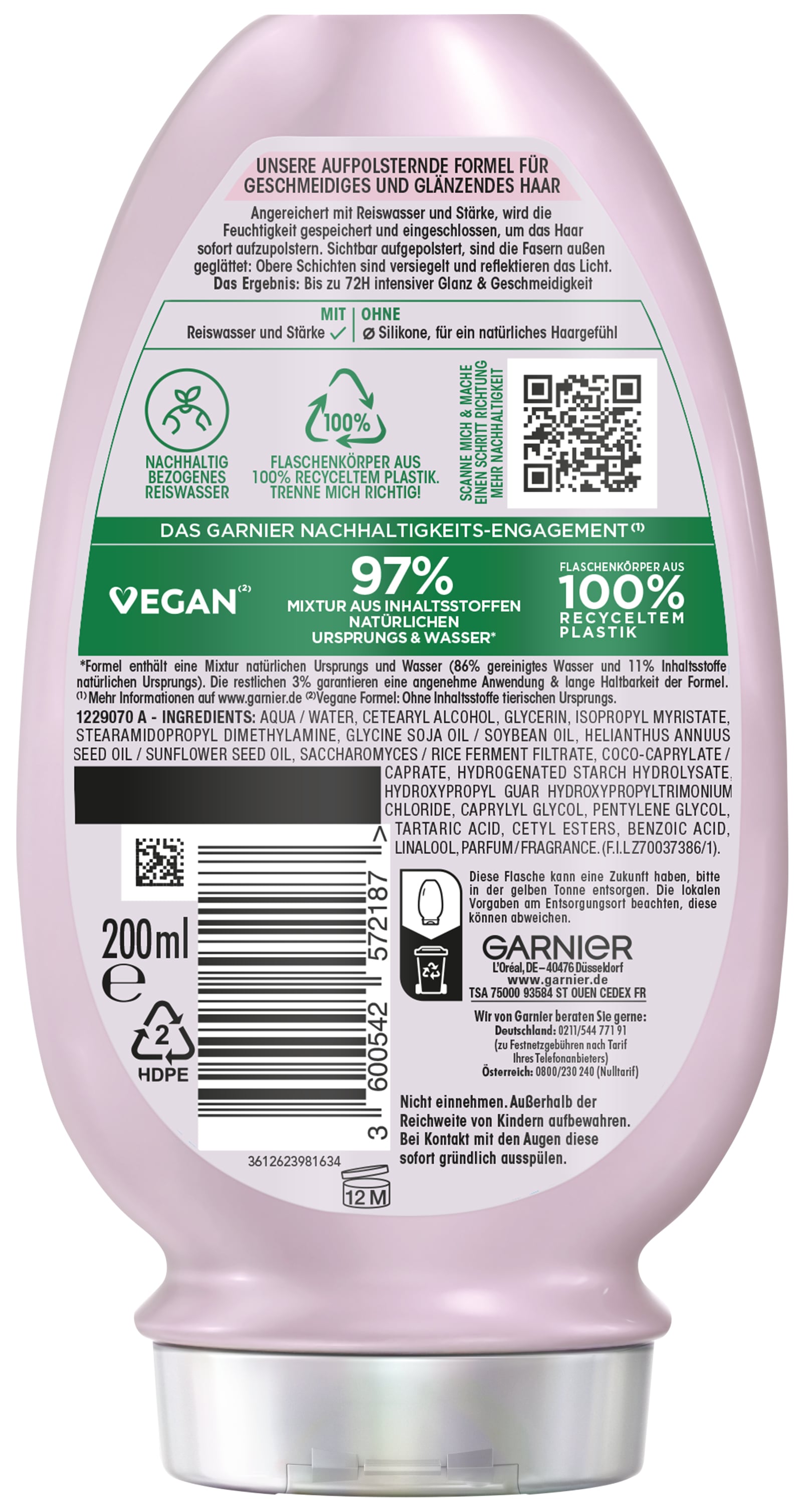GARNIER Haarspülung »Garnier Wahre Schätze Reiswasser Ritual Spülung (6er Packung)« mit Reiswasser und Stärke, ohne Silikone, vegane Haarspülung