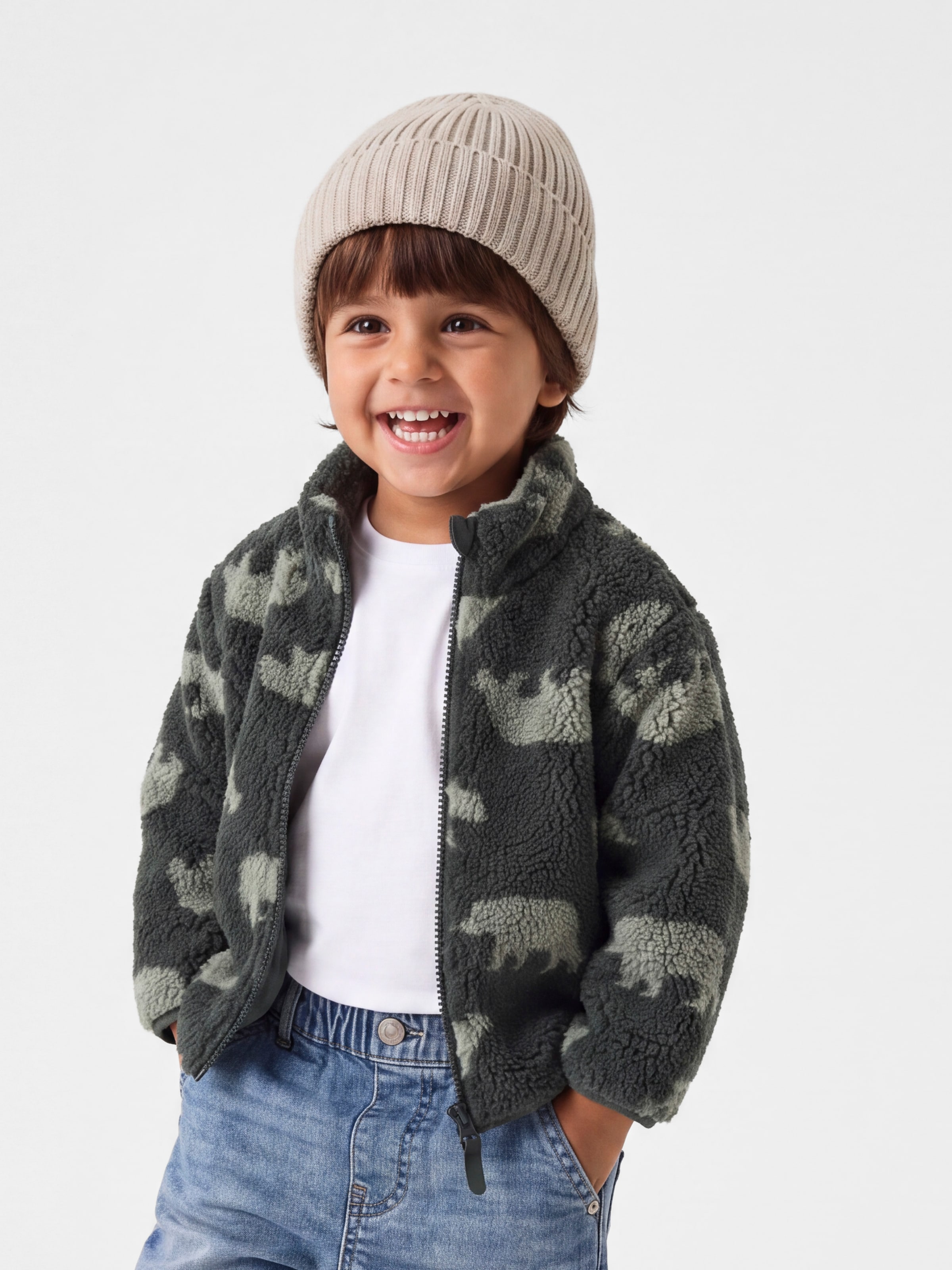 Name It Plüschjacke "NMMMONICO TEDDY JACKET AOP NOOS" Kunstfaser, normal geschnitten