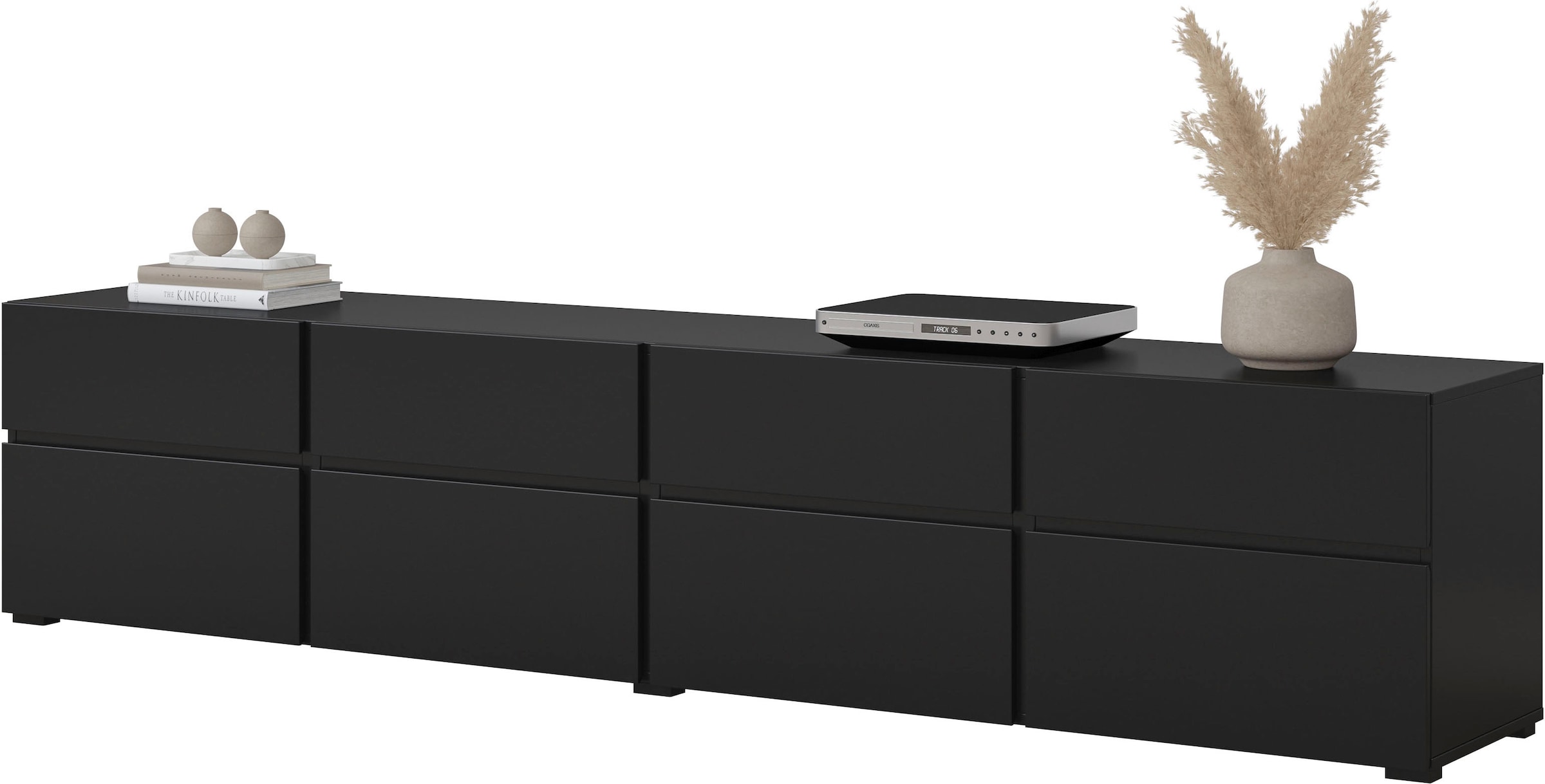 OTTO home Lowboard »Cross, moderne grifflose TV-Kommode,4 Klappen/4 Schubkästen« Breite 225 cm, TV-Schrank mit viel Stauraum, TV-Board