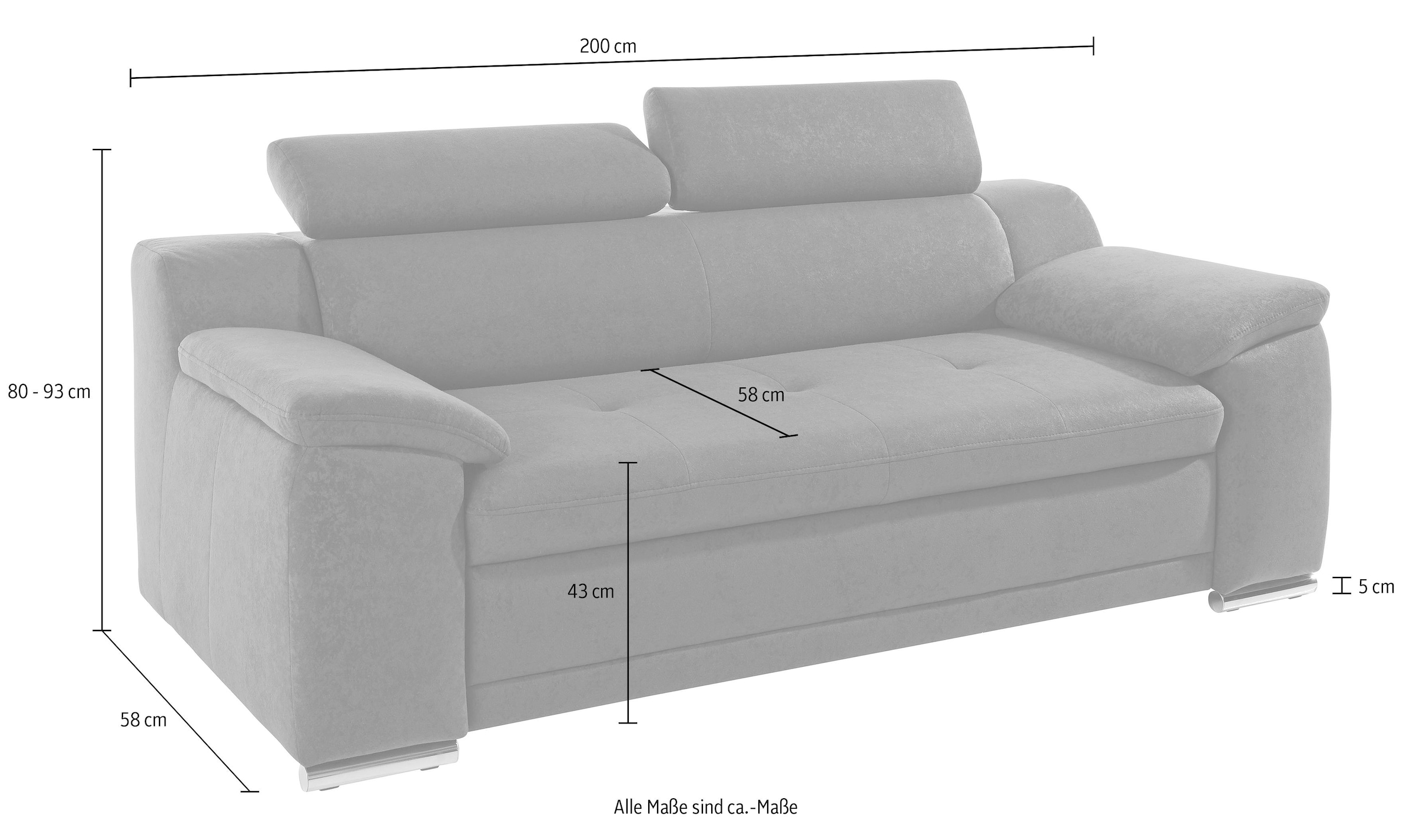 sit&more 3-Sitzer »Andiamo«, inklusive Kopfteilverstellung