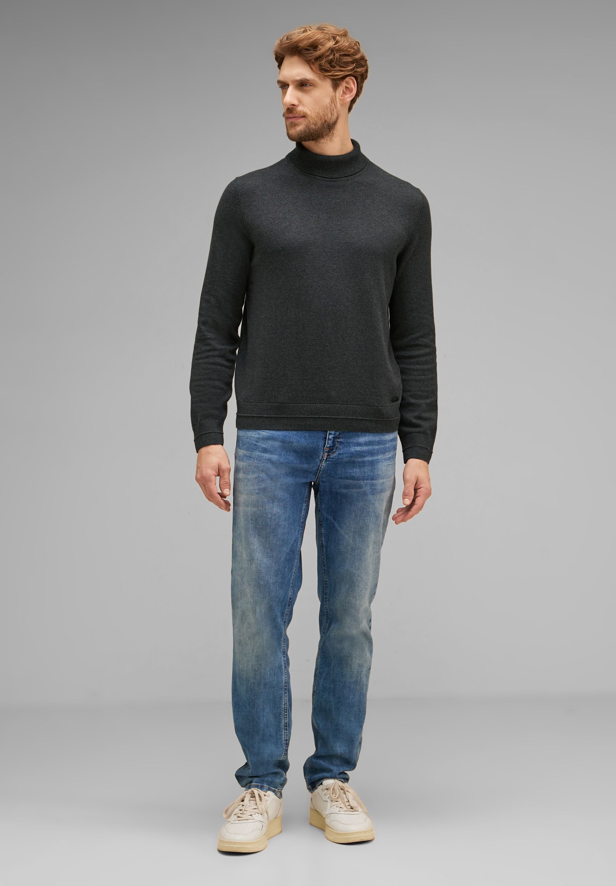 STREET ONE MEN Stehkragenpullover, in Melange Optik