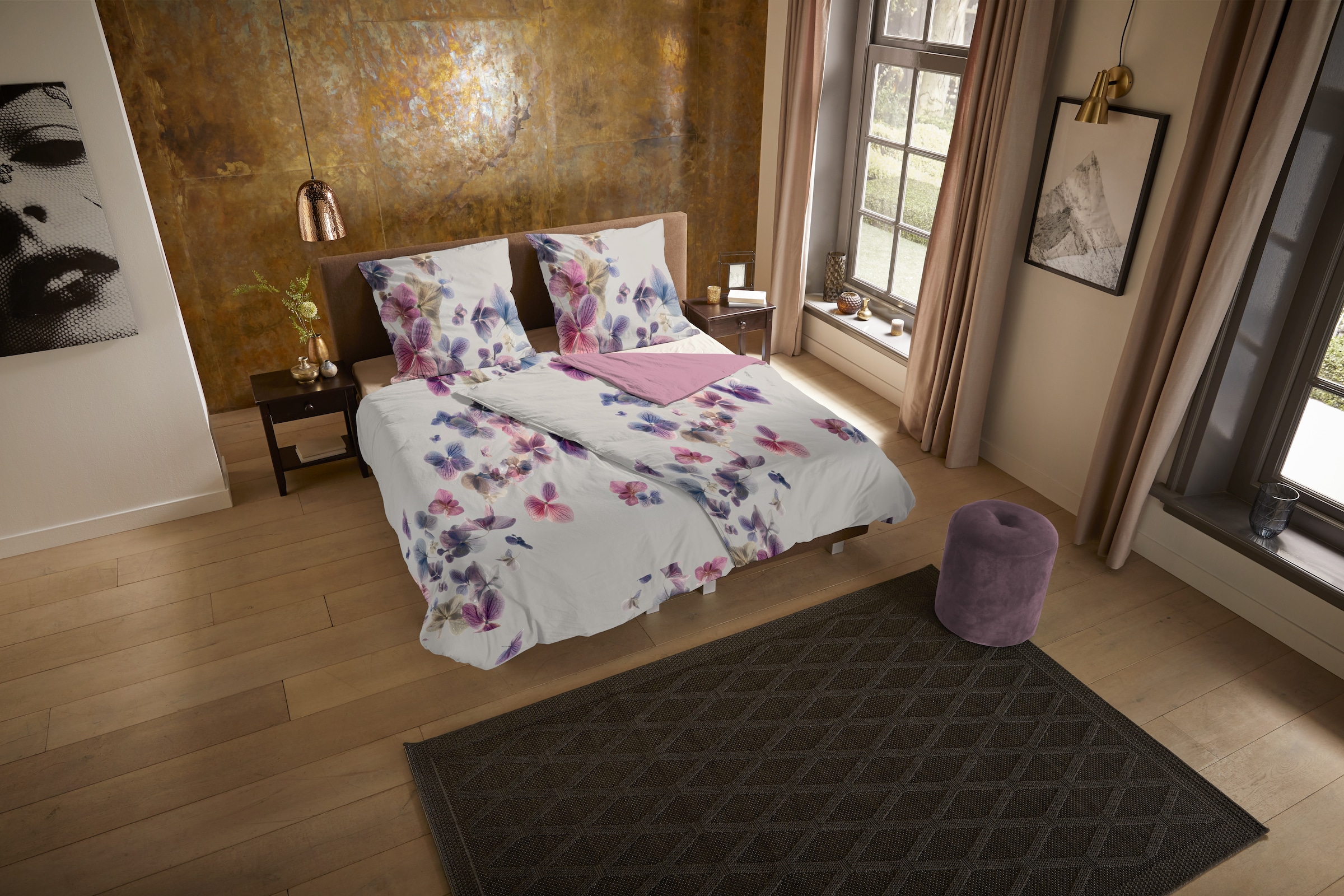 PURE luxury collection Wendebettwäsche "Seblia" 2 Mikrofaser, Pflegeleicht, Reißverschluss, Wendeoptik, Blumen, Grau