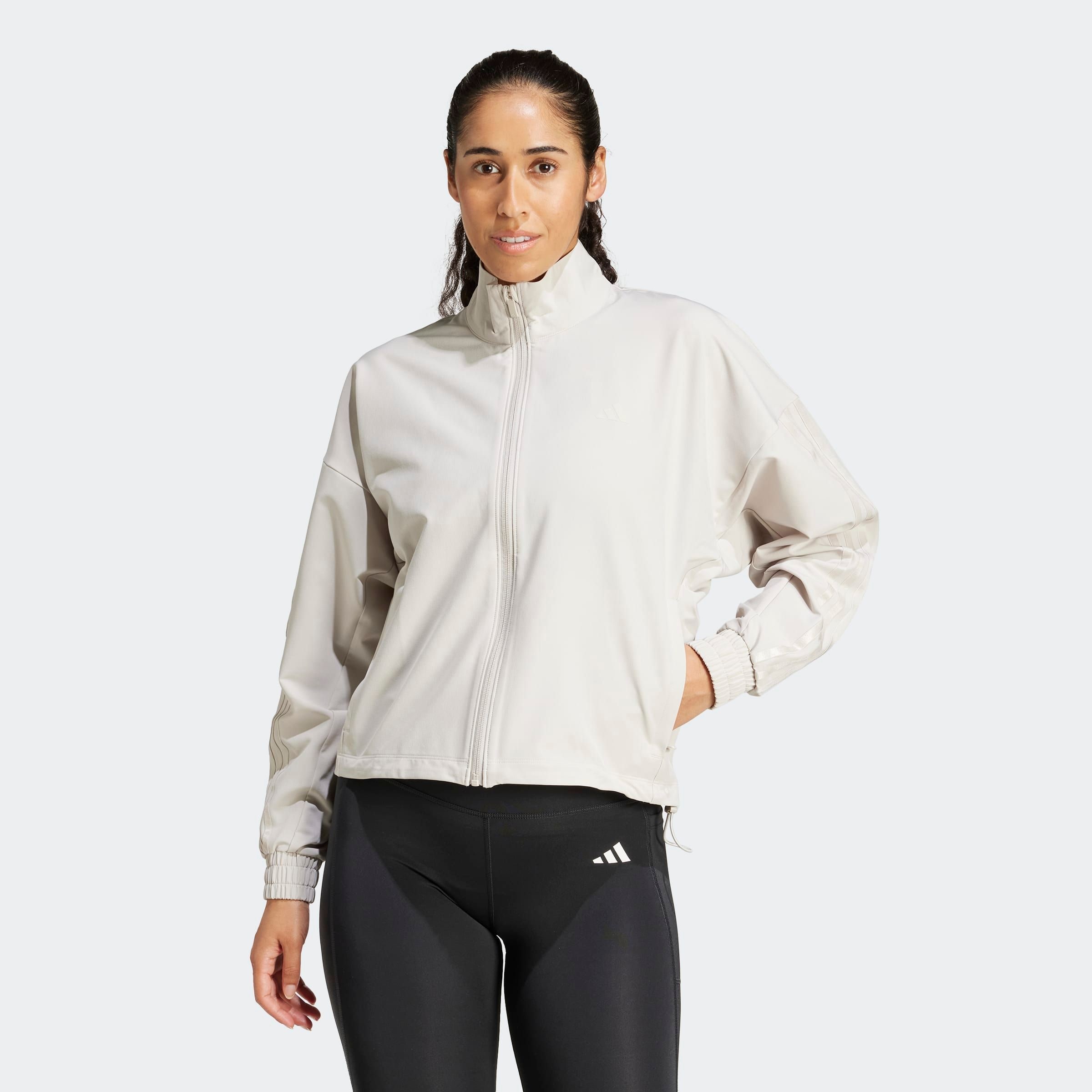 Damen Blouson "PACER W JACKET", grau, Gr. L, ADIDAS PERFORMANCE, Obermaterial: 88% Polyester, 12% Elasthan, Jacken, leichte Trainingsjacke