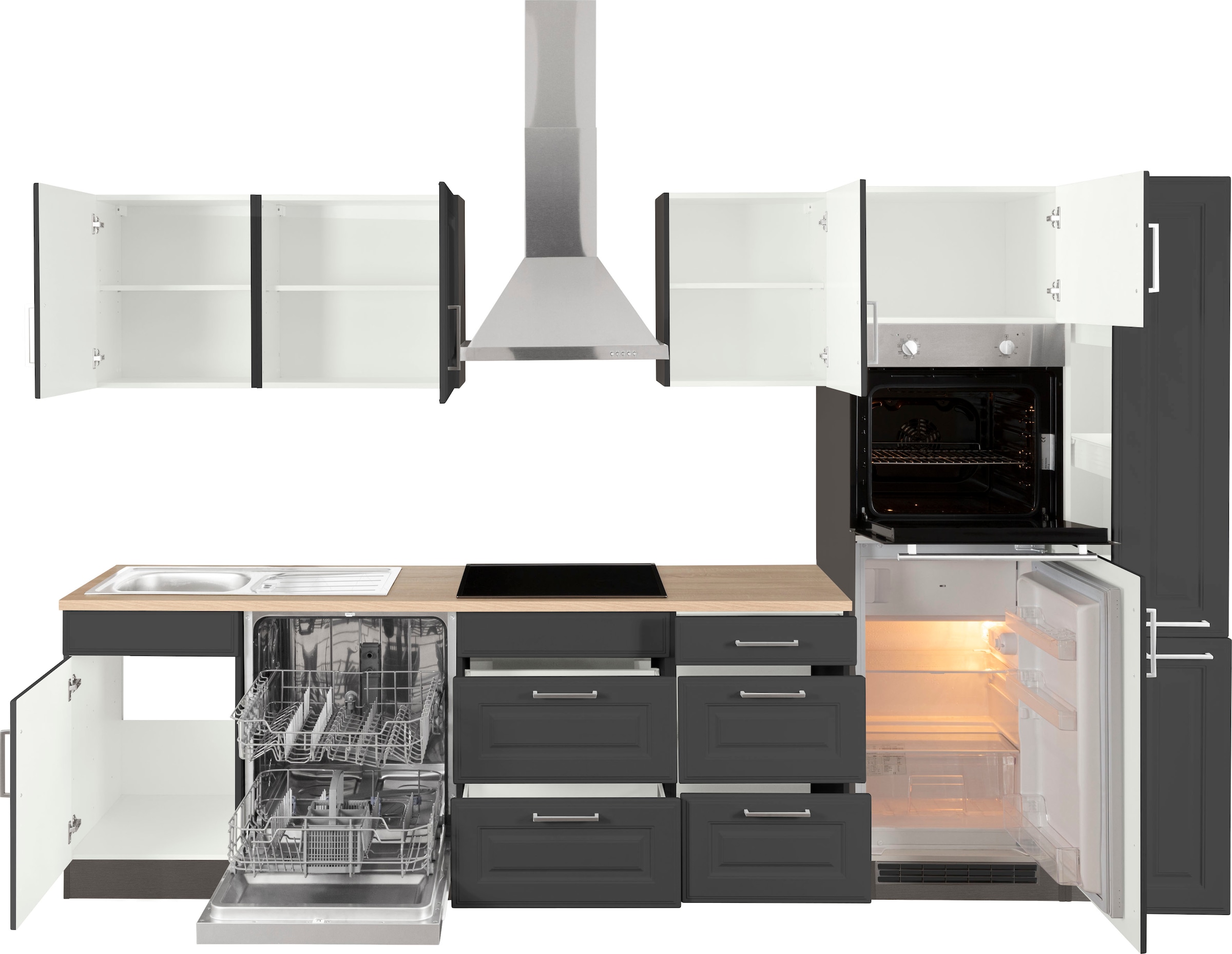 KOCHSTATION Küchenzeile »KS-Stockholm« Breite 310 cm, mit hochwertigen MDF Fronten im Landhaus-Stil