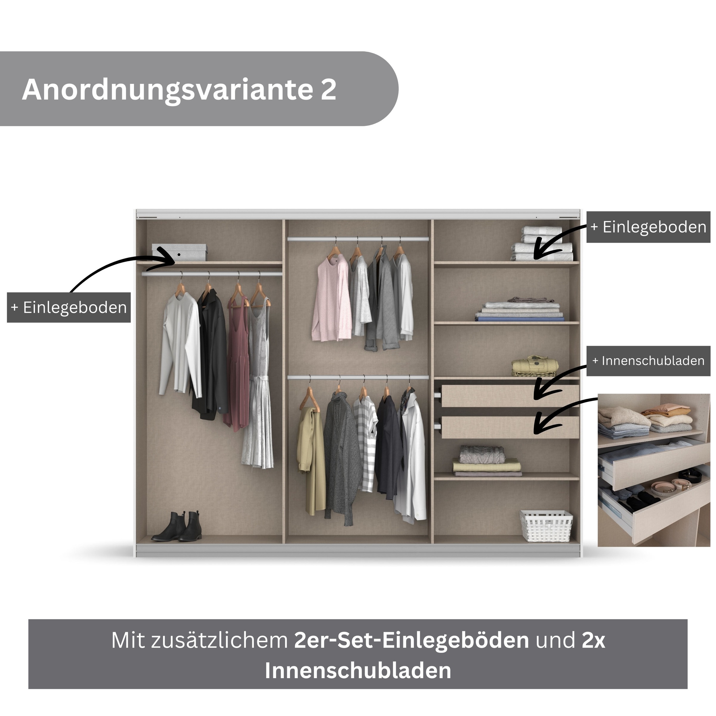 Thumbnail - rauch Schwebetürenschrank "Koluna", Glasfront, inkl. 2 Innenschubladen sowie extra Böden