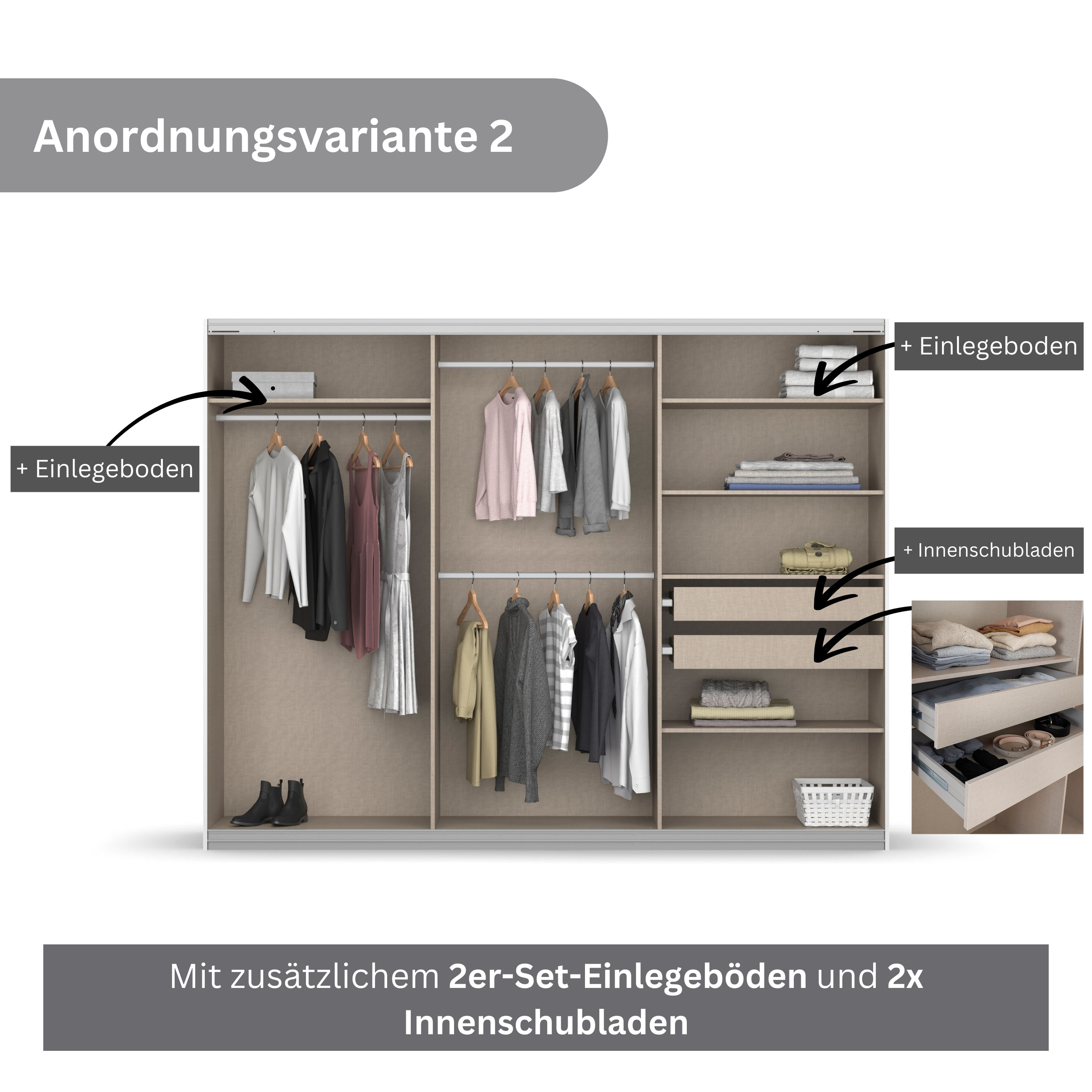 Thumbnail - rauch Schwebetürenschrank Koluna, mit Spiegel, inkl. 2 Innenschubladen sowie extra Böden