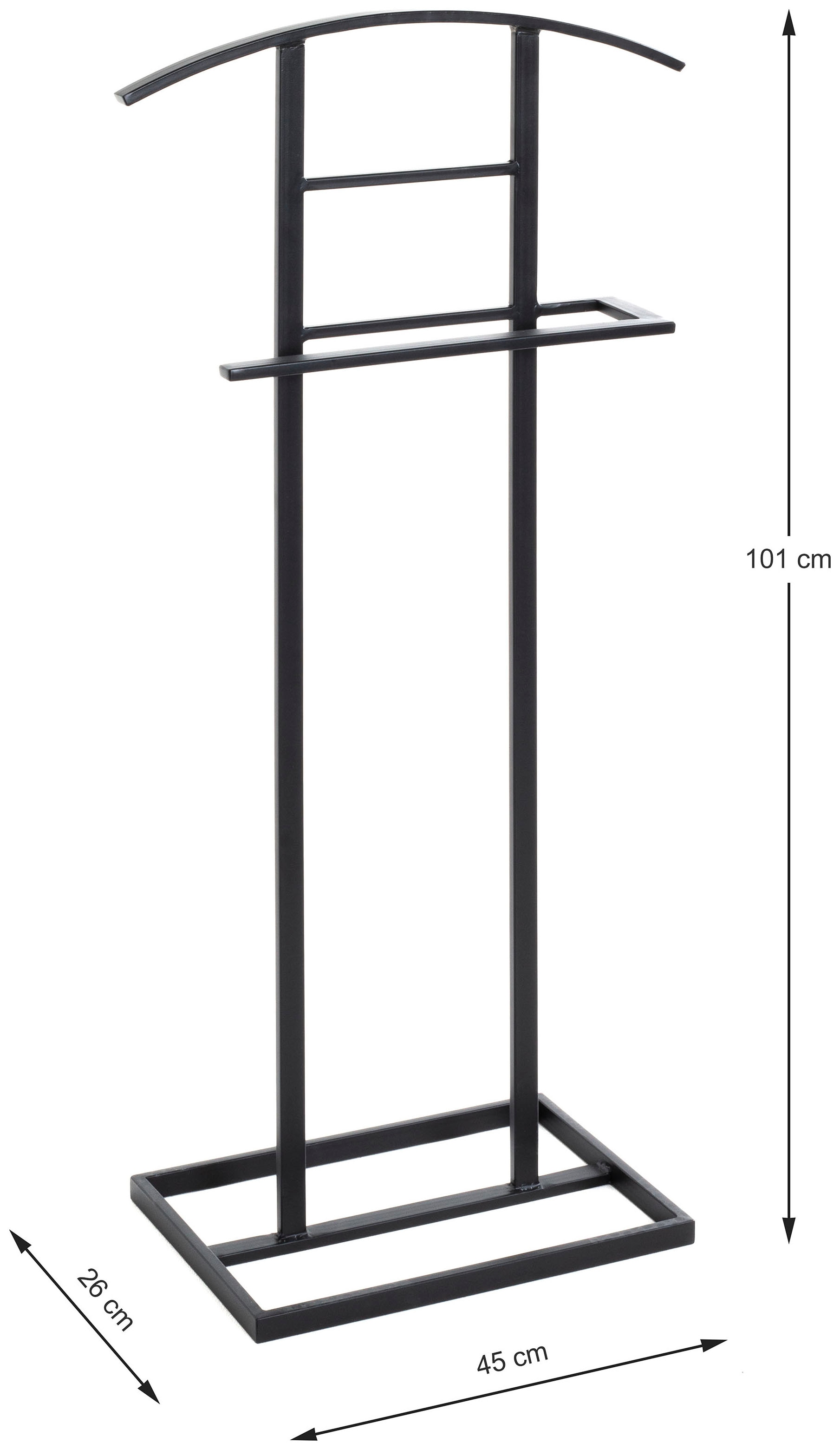 HAKU Herrendiener »Anzugständer, Dressboy, Kleiderboy, Kleiderbutler, Stiller Diener« freiform - aus Metall schwarz -B/T/H 45/26/101 cm