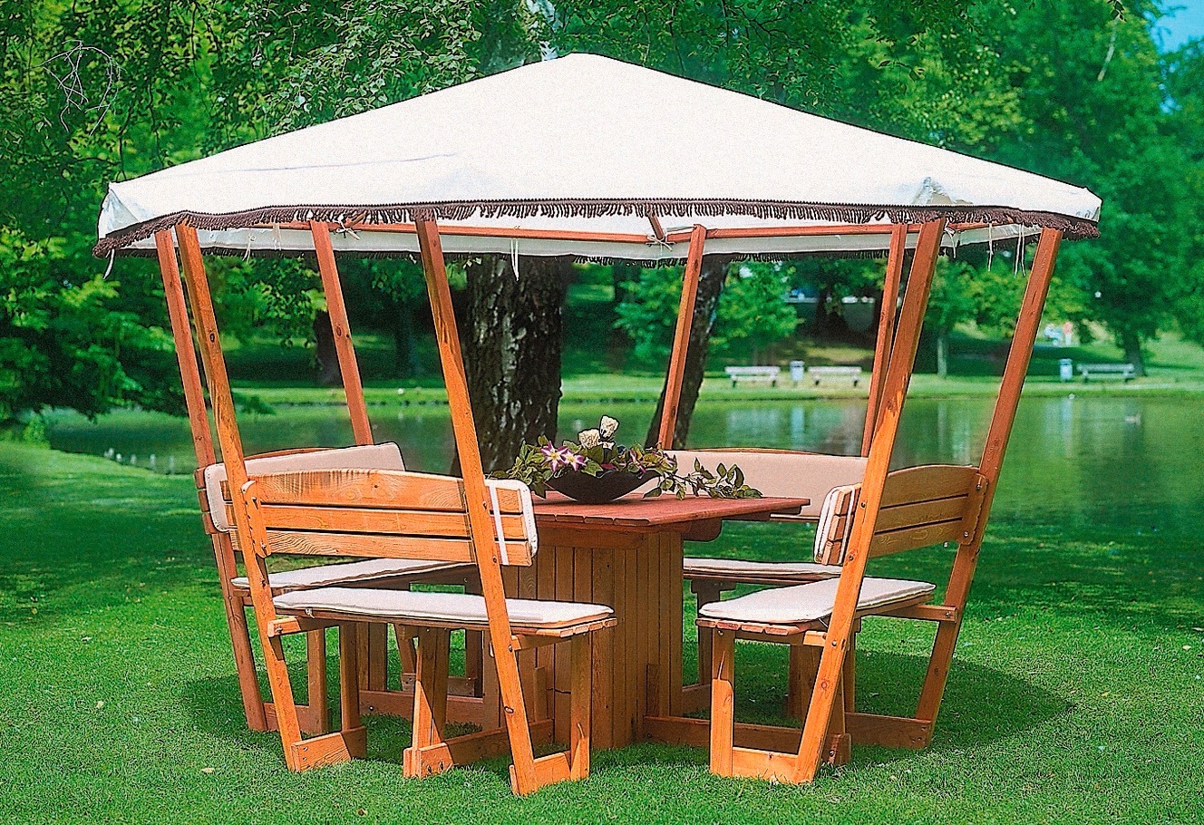 promadino Holzpavillon "Rosenheim" BxT: 304x304 cm, inkl. Sitzgruppe günstig online kaufen