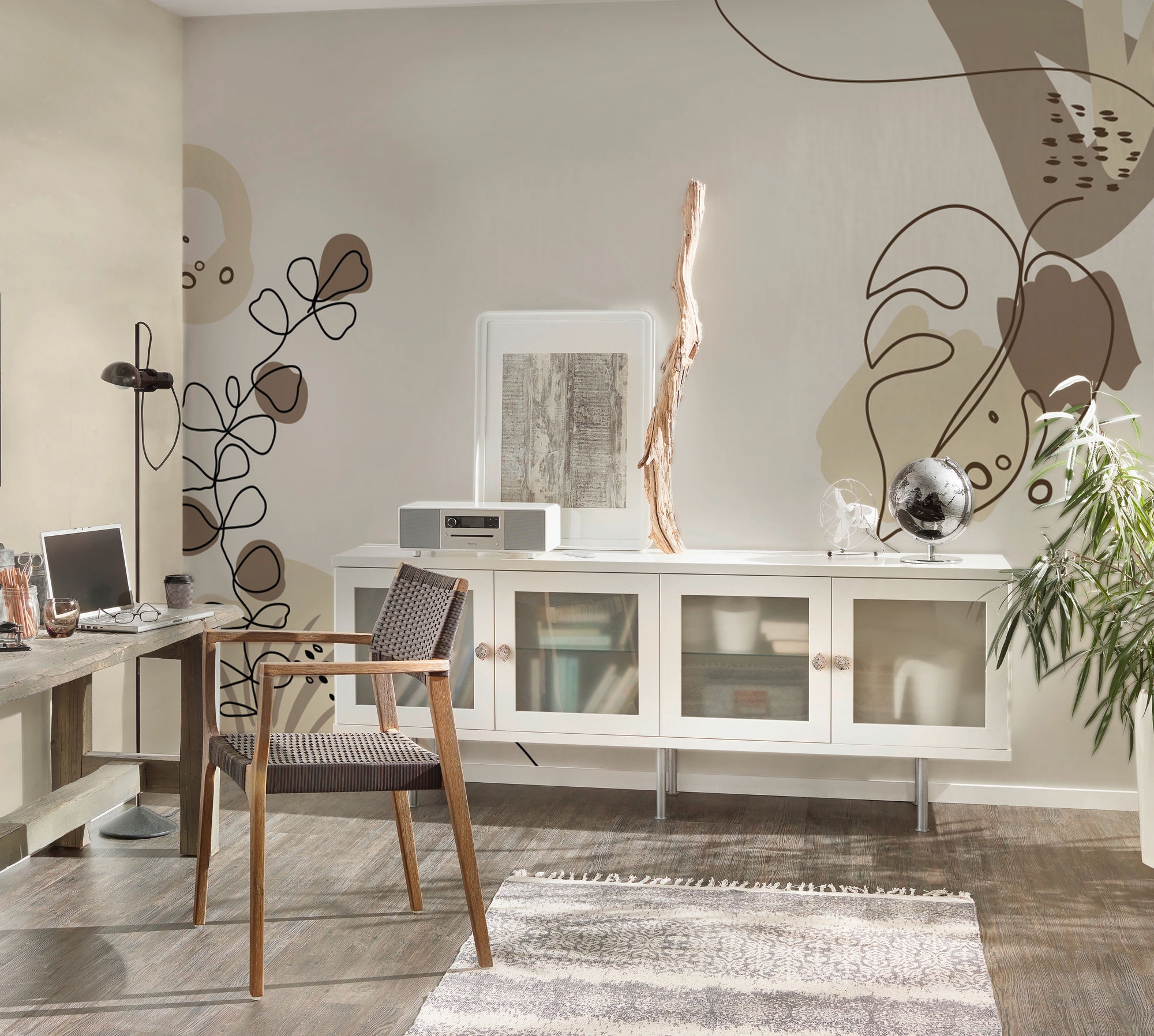 living walls Fototapete »ARTist Drawn Leaves« Vlies, Wand, Schräge