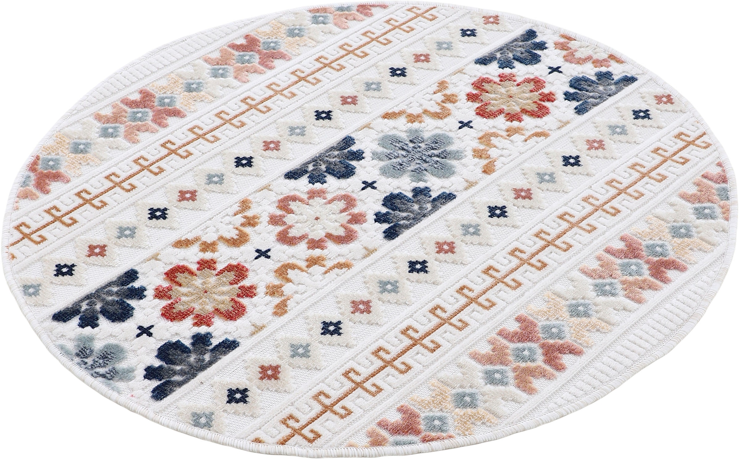 carpetfine Teppich »Deja 103«, rund, robustes Flachgewebe, Motiv- Floral  Palmenblätter, Hoch-Tief Effekt auf Rechnung | BAUR