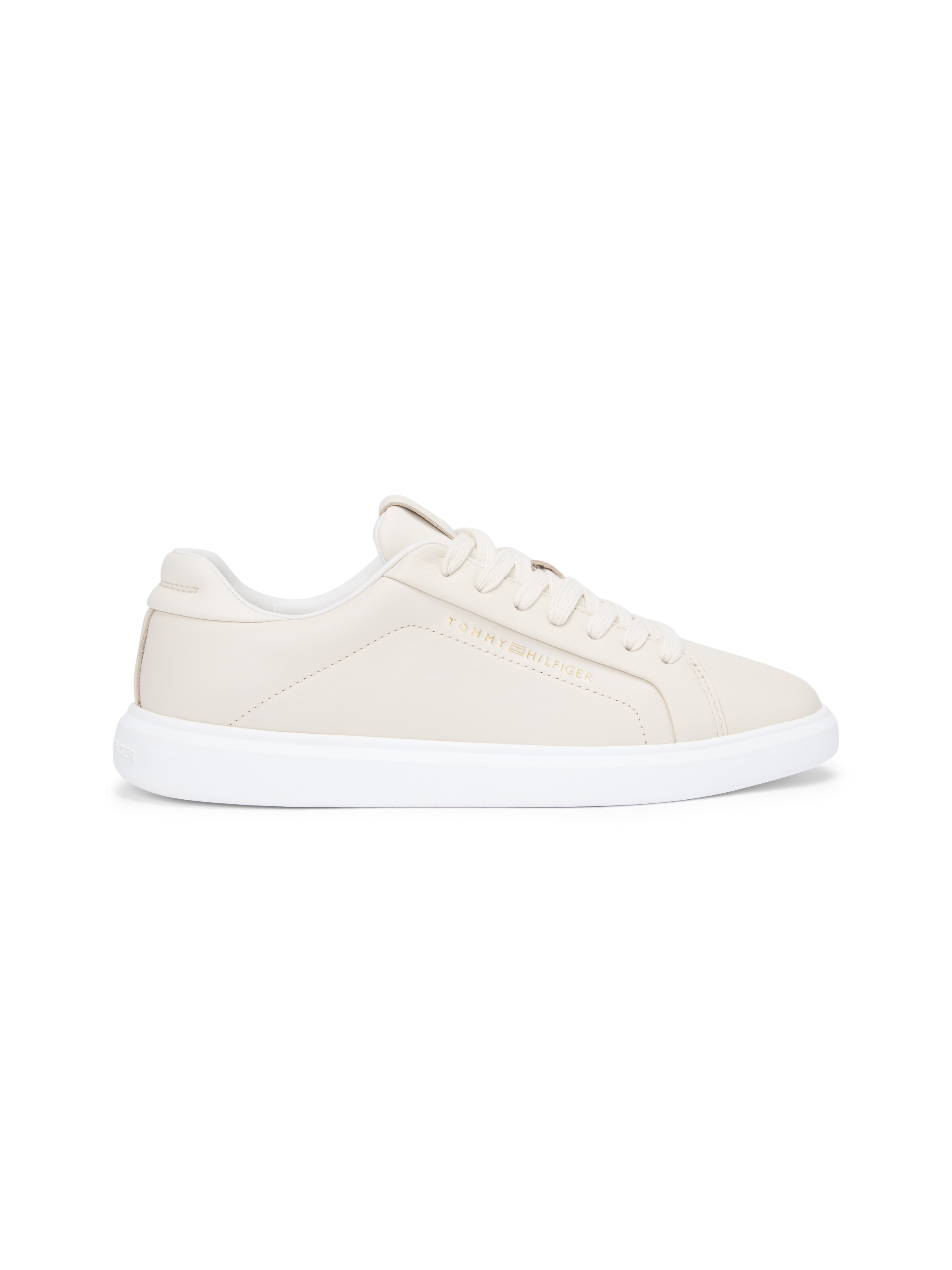 Plateausneaker TOMMY HILFIGER "ICON COURT LIGHT WEIGHT SHINNY", Damen, Gr. 39, beige, Leder, Lederimitat, Schuhe Plateausneaker, Freizeitschuh, Halbschuh, Schnürer mit TH-Logo - klein ausfallend 3