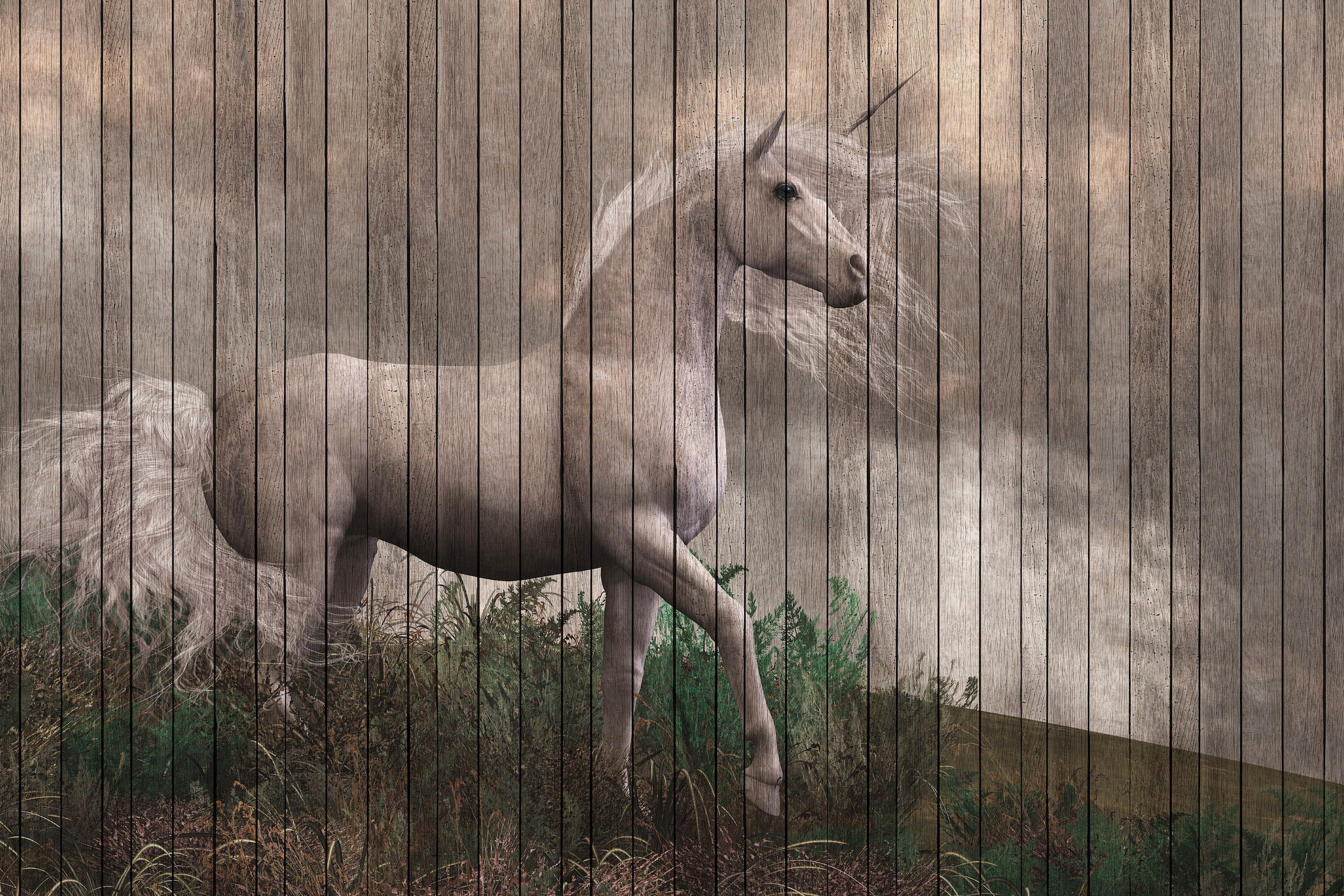 A.S. Création Leinwandbild »fantasy 3«, Tiere, (1 St.), Keilrahmen Bild Holzoptik Einhorn