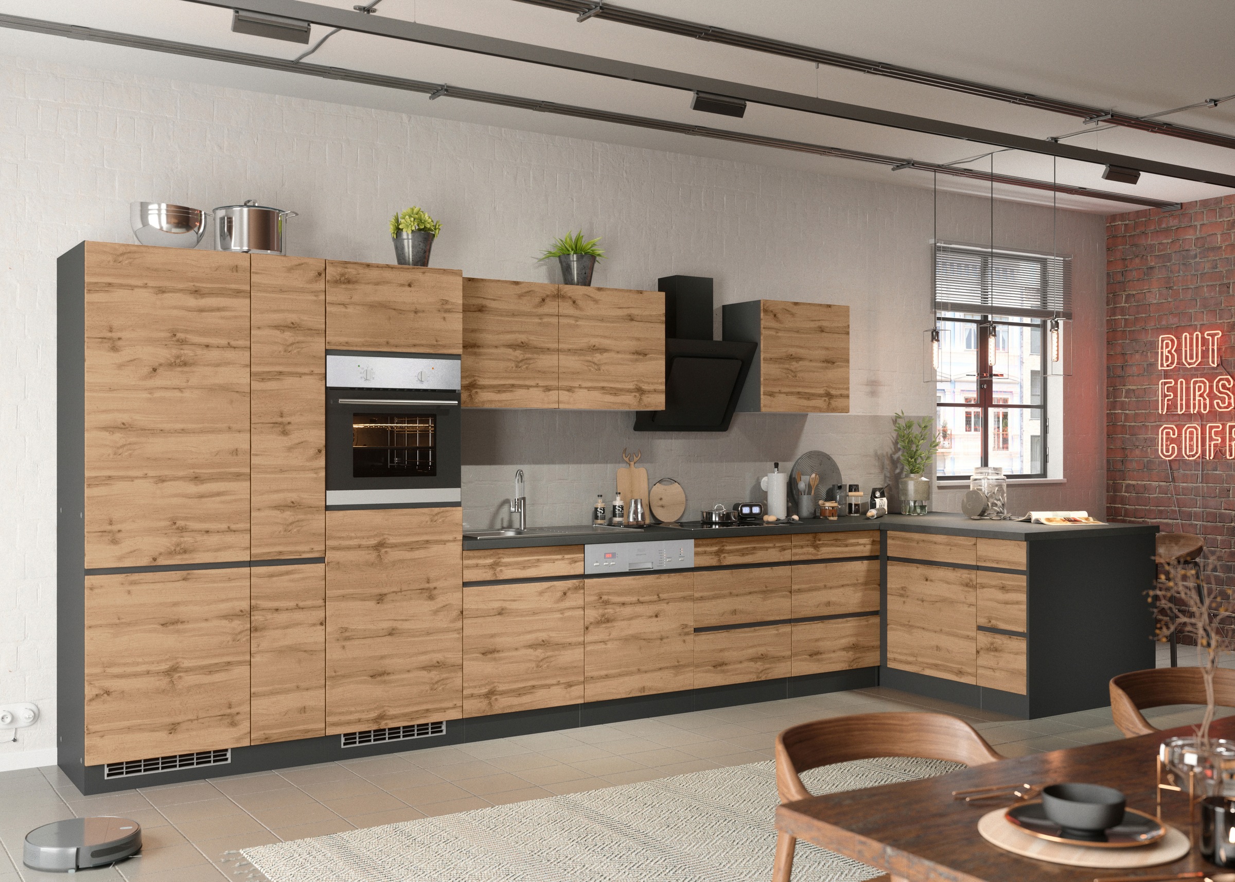 KOCHSTATION Winkelküche »KS-Riesa«, Stellbreite 490/153 cm, wahlweise mit Induktionskochfeld
