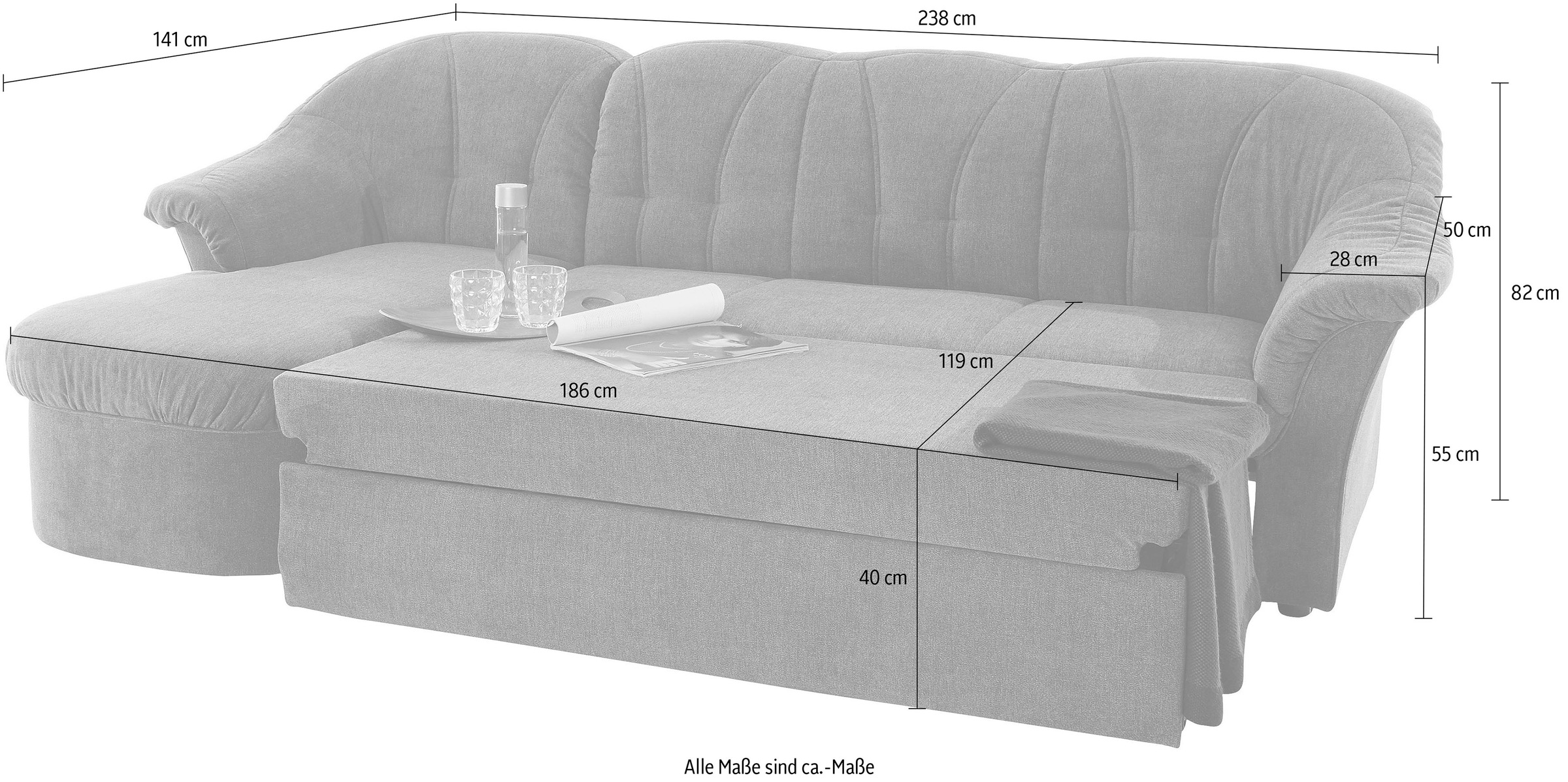 DOMO collection Ecksofa »Pegnitz, elegante Rückensteppung, komfortabel, L-Form«, wahlweise mit Bettfunktion