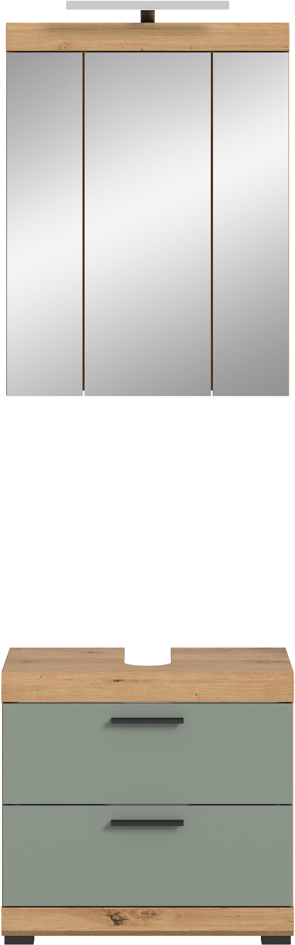 INOSIGN Badmöbel-Set »Siena, 2 teilig, inklusive LED Beleuchtung, bestehend aus:«, (Set), Waschbeckenunterschrank, Spiegelschrank, LED Badaufsatzleuchte