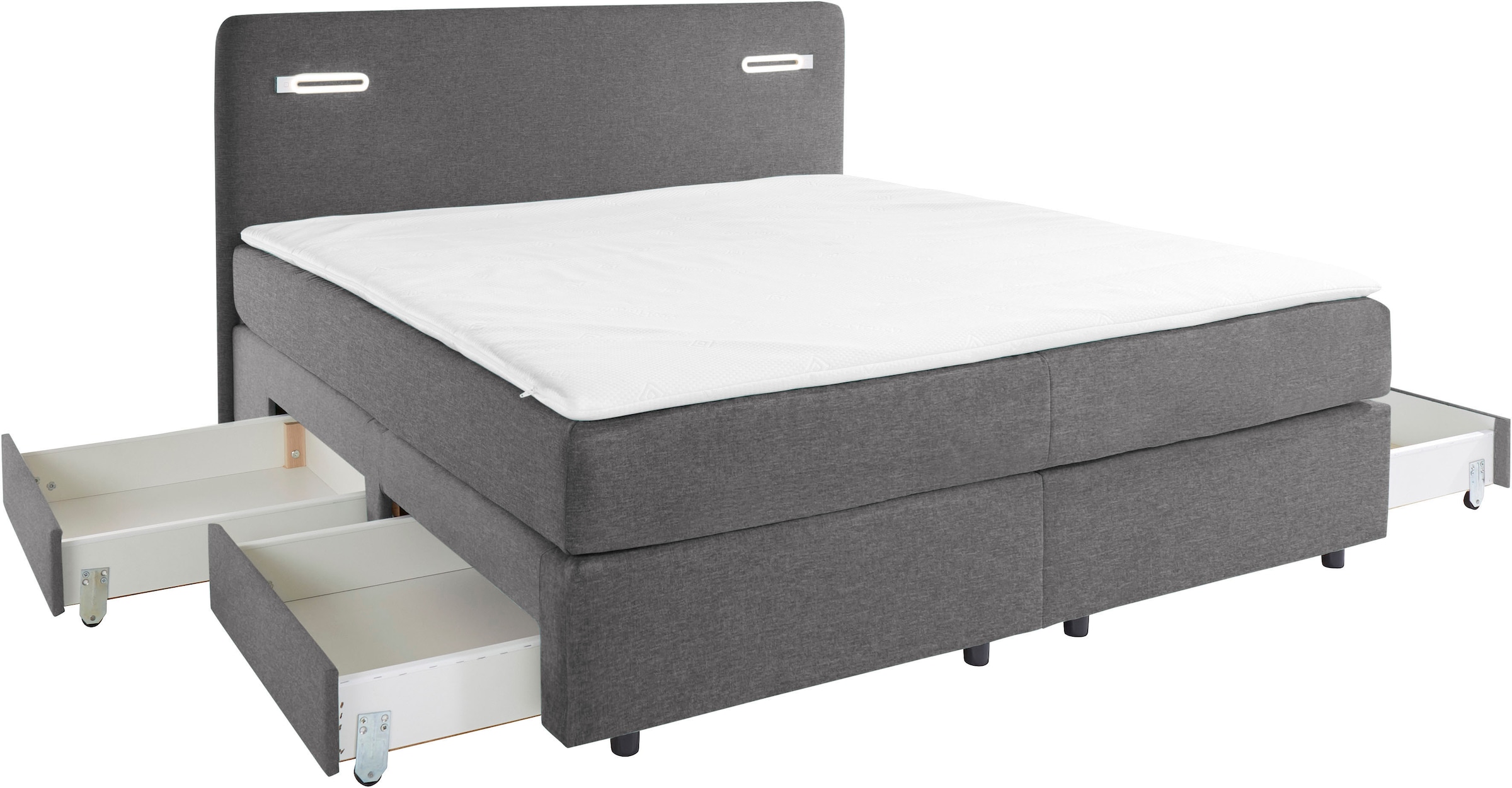 INOSIGN Boxbett »Luan«, Schubkästen, LED-Beleuchtung und Topper, in Breite 120 cm und 180 cm