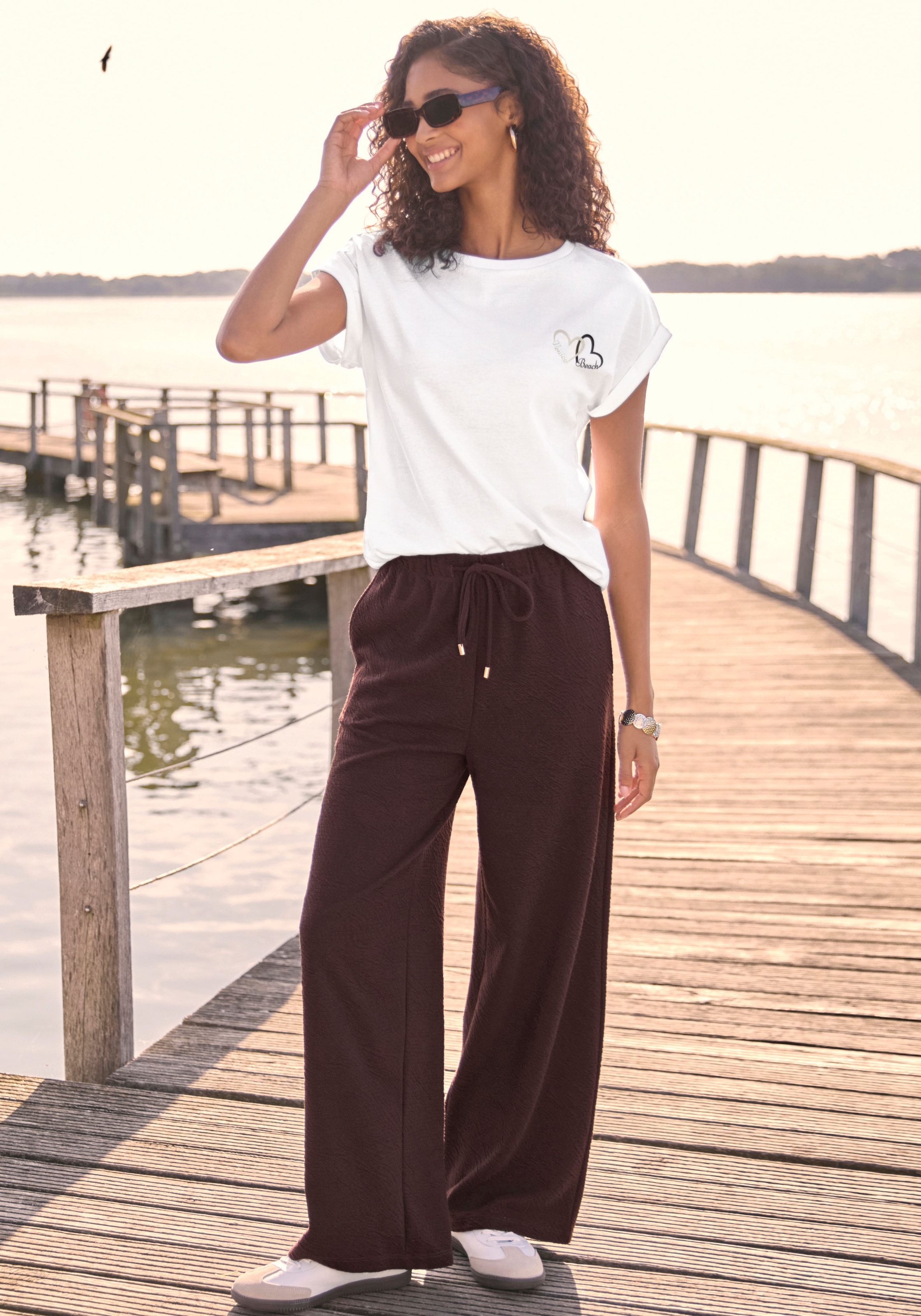 Venice Beach Sweathose  aus softer Strukturware, weite Schlupfhose, casual