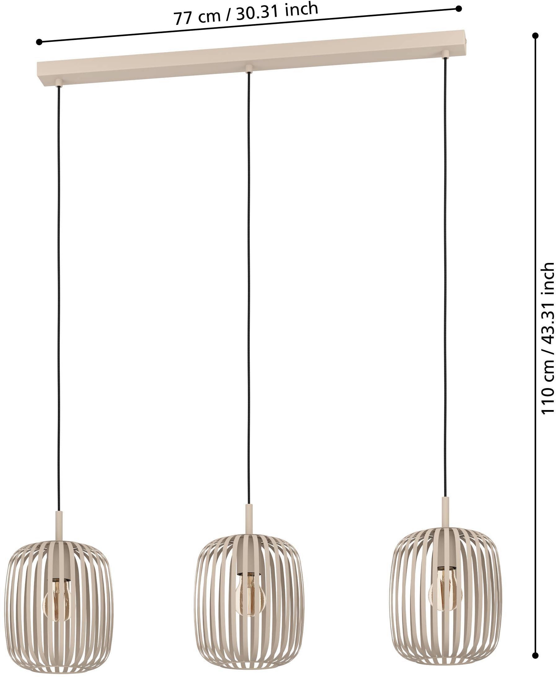 EGLO Pendelleuchte »Hängeleuchte ROMAZZINA, exkl. E27, Stahl in sandfarben, Pendellampe«, 3 flammig, Leuchtmittel E27 | ohne Leuchtmittel, Esszimmerlampe, 90x20x110cm, 3-flammig, modern, minimalistisch