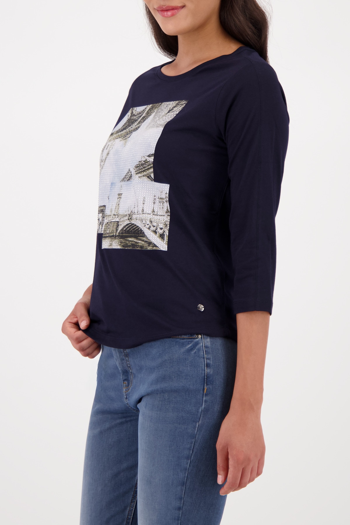 Monari 3/4-Arm-Shirt »Shirt Druck + Schmuck«, Regular fit mit Rundhalsausschnitt