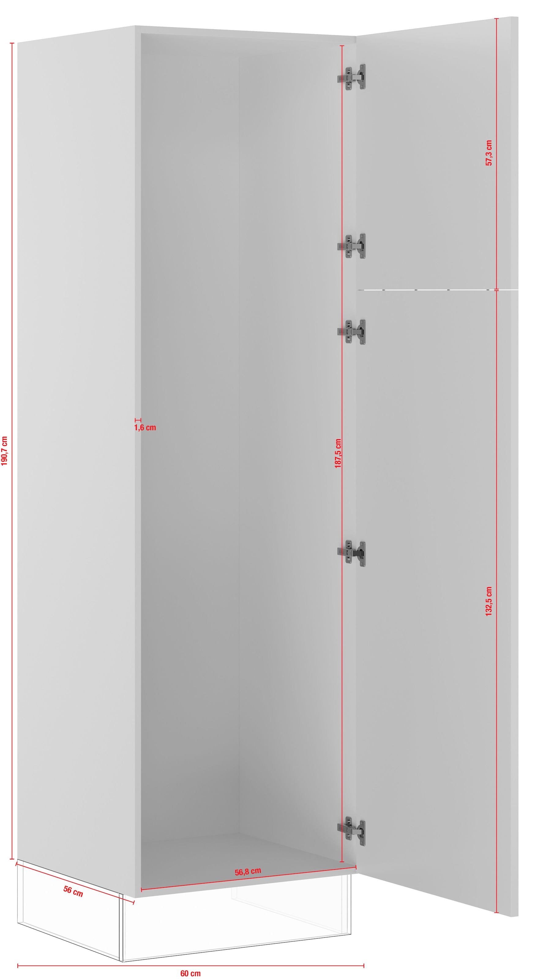 IMPULS KÜCHEN Seitenschrank »"Valencia", Breite/Höhe: 60/190,7 cm«, vormontiert, mit Drehtür