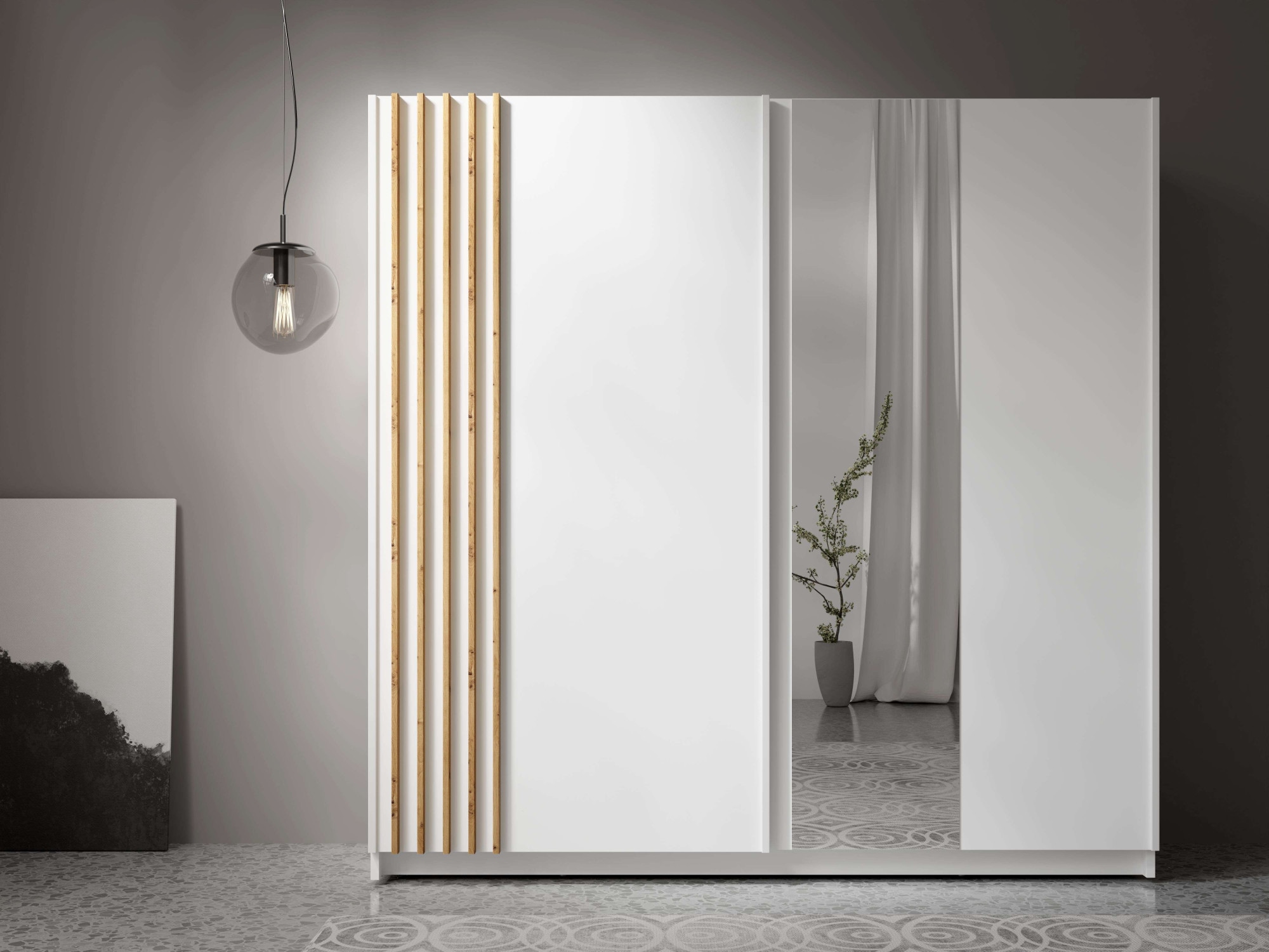 OTTO home Kleiderschrank "Kleiderschrank Charisy mit 4 Einlegeböden und Kleiderstange" Garderobe mit 2 Schwebetüren und Lamellen, B/H/T 200/198,5/62 cm
