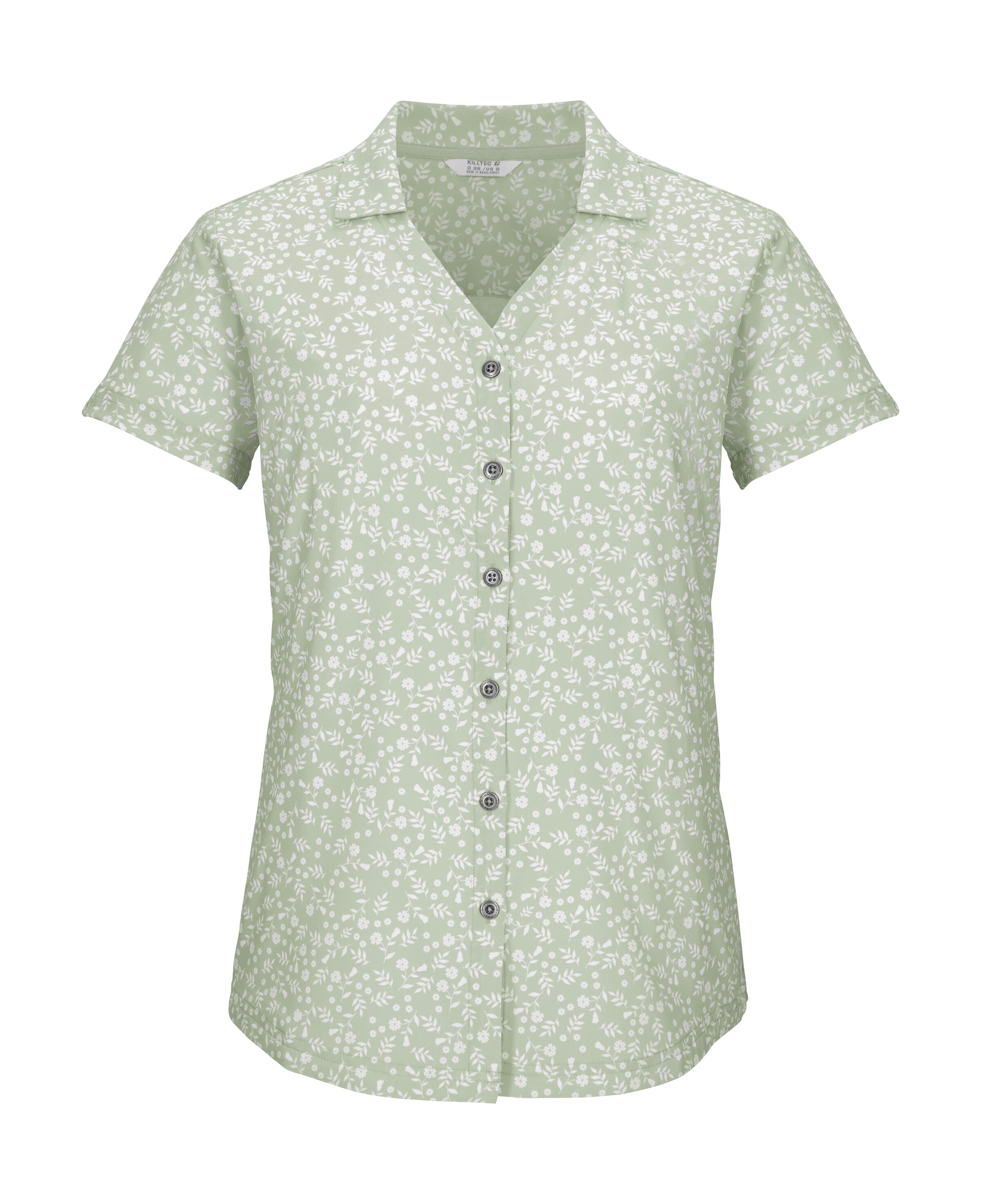 Funktionshemd KILLTEC "KOS 86 WMN WVN SHRT", Herren, Gr. 38, Normalgrößen, graugrün, Obermaterial: 92% Polyester, 8% Elasthan, Hemden, Schnelltrocknende Damenbluse mit floralem Print und Zierriegeln