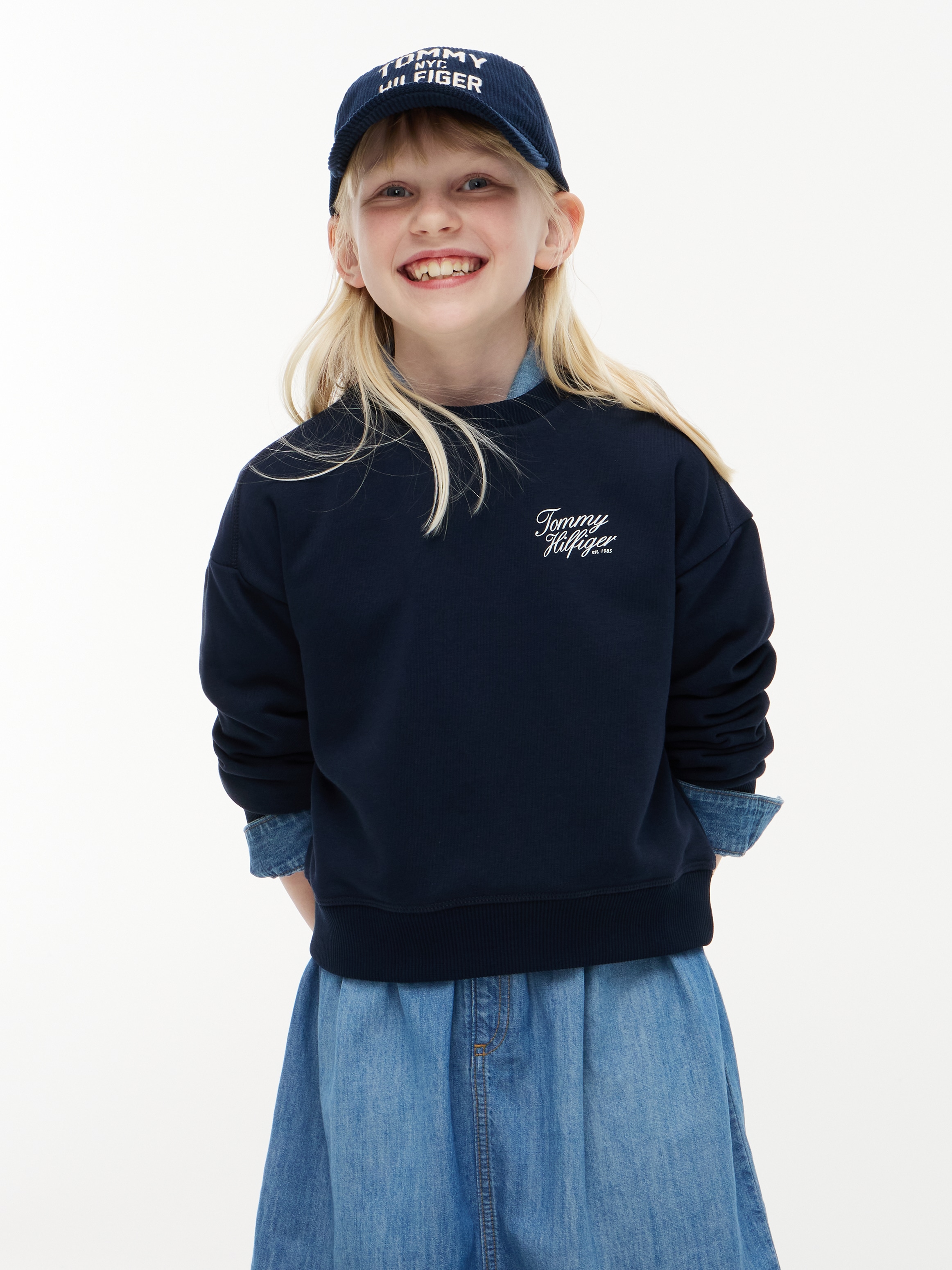 Tommy Hilfiger Sweatshirt "TOMMY SCRIPT PRINTED SWEATSHIRT", Rundhalsausschnitt, Regular Fit, Kinder bis 16 Jahre