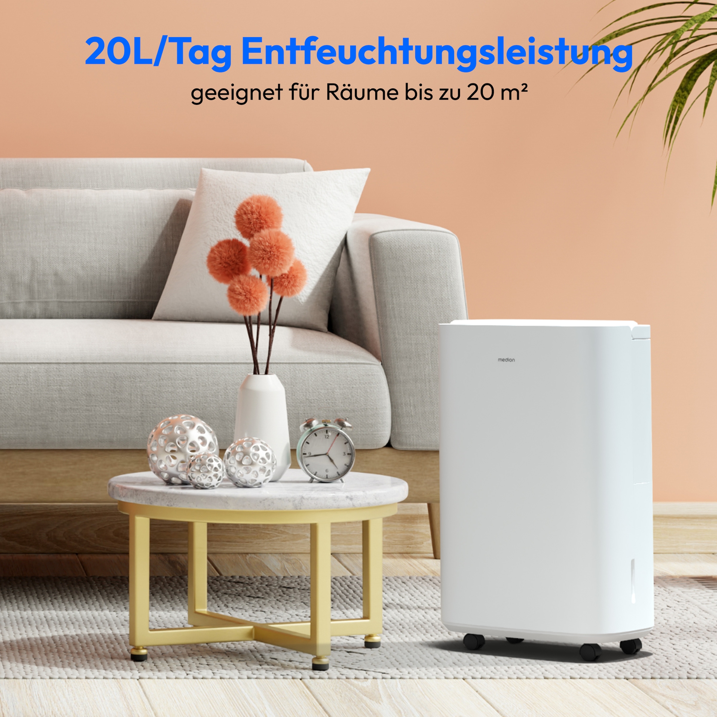 Medion® Luftentfeuchter »DH20 (MD12048), für Räume bis zu 20m²«, Entfeuchtung 20 l/Tag, Tank 5,4 l, Entfeuchtungsleistung 20L/Tag, Volumen Wassertank 5,4L, 3 Modi