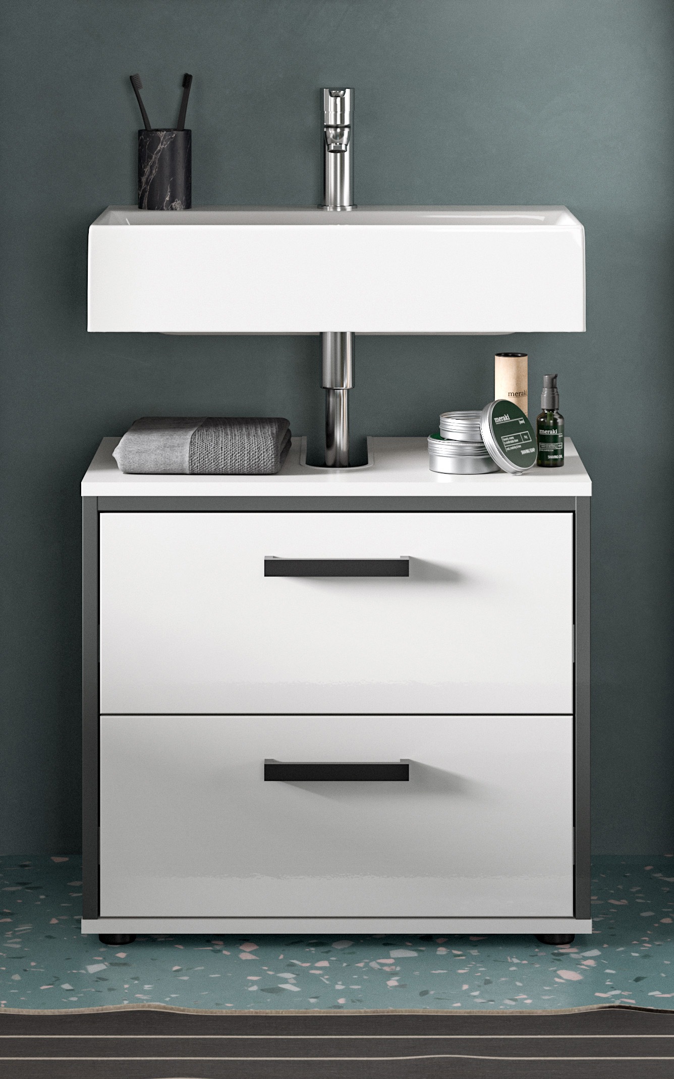 welltime Waschbeckenunterschrank "KAJO, hochglanz Front, 2 Schubladen, Siph günstig online kaufen