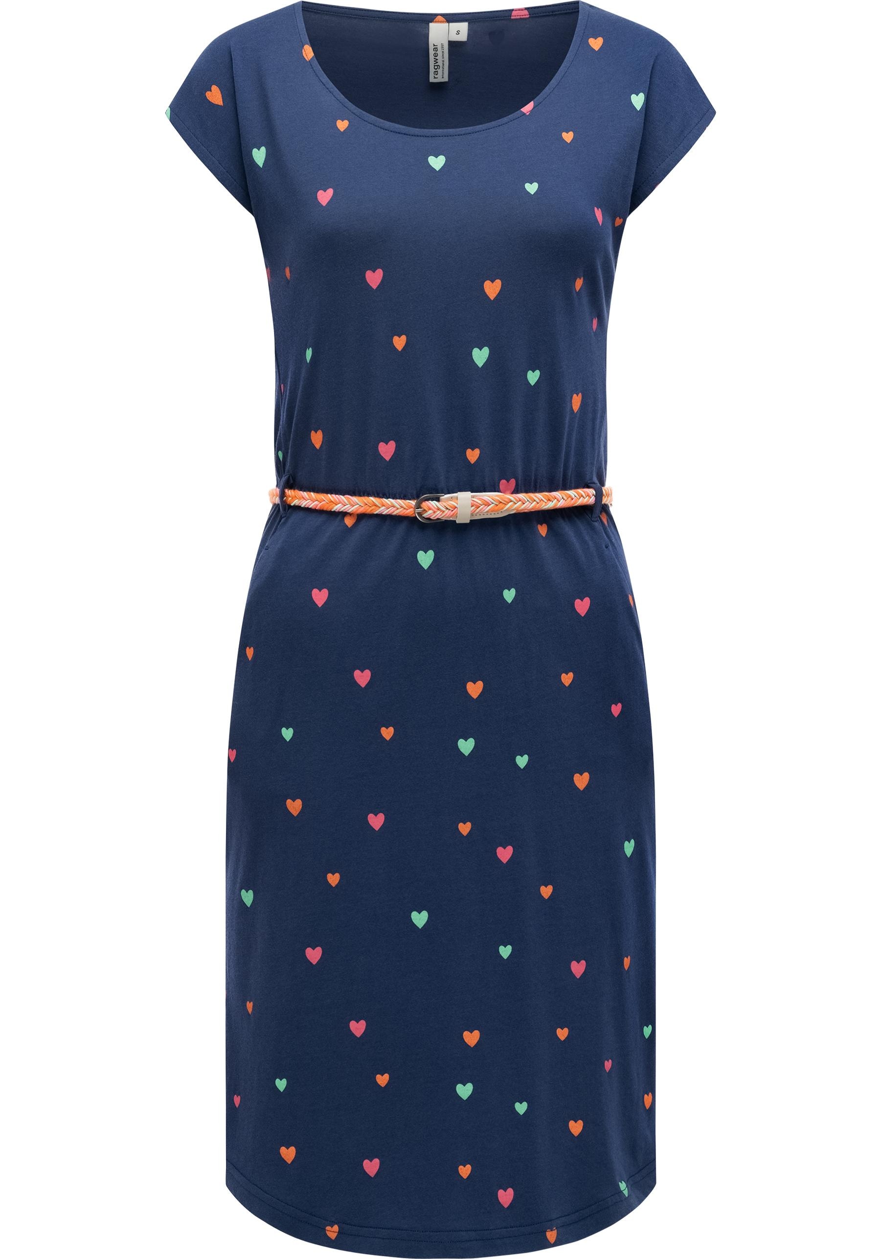 Ragwear Shirtkleid »Lilithe Hearts YOUMODO« Eingrifftaschen Sommerkleid mit Herzchen-Print und Flechtgürtel