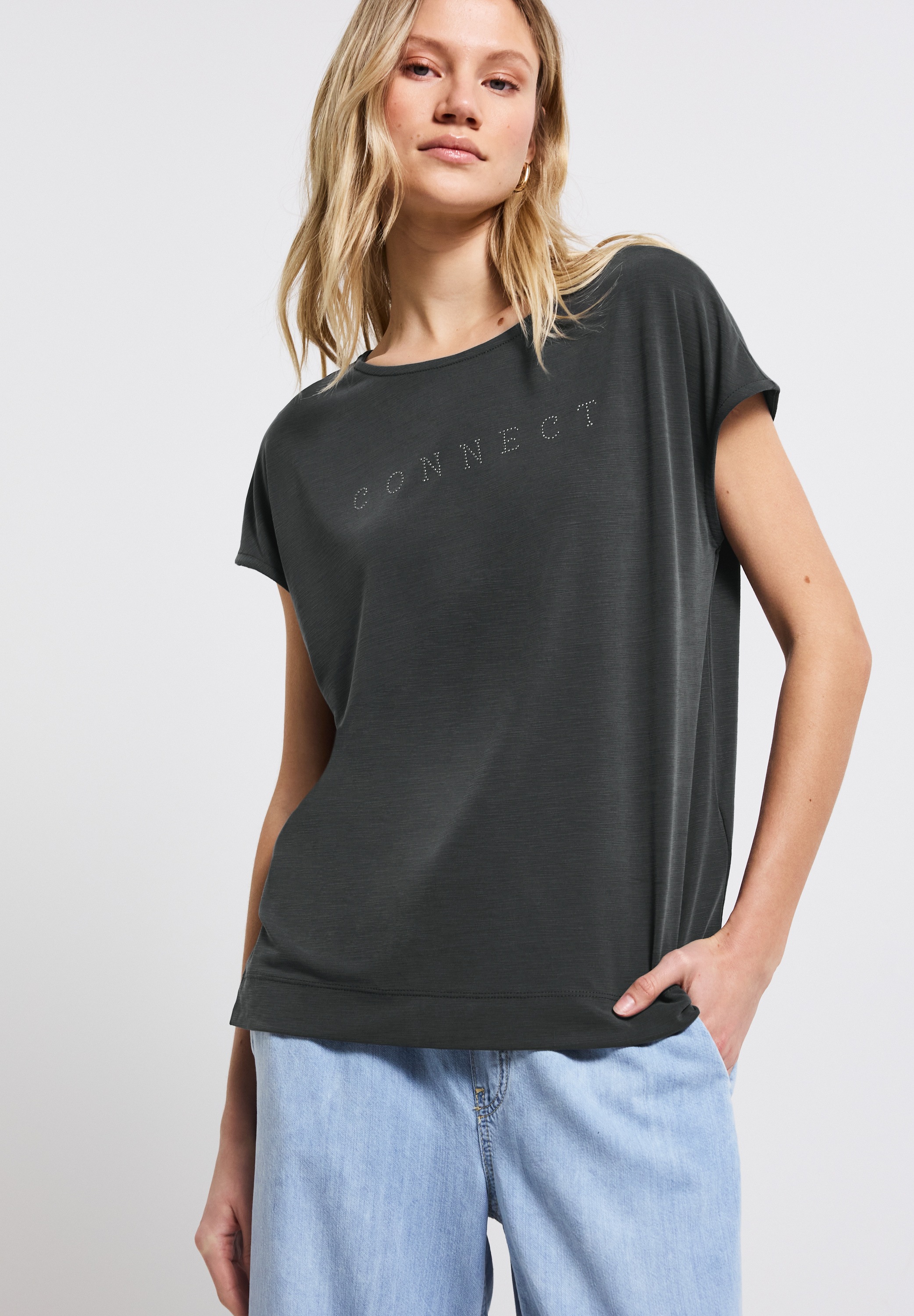 STREET ONE T-Shirt, mit Wording aus Schmucksteinen günstig online kaufen