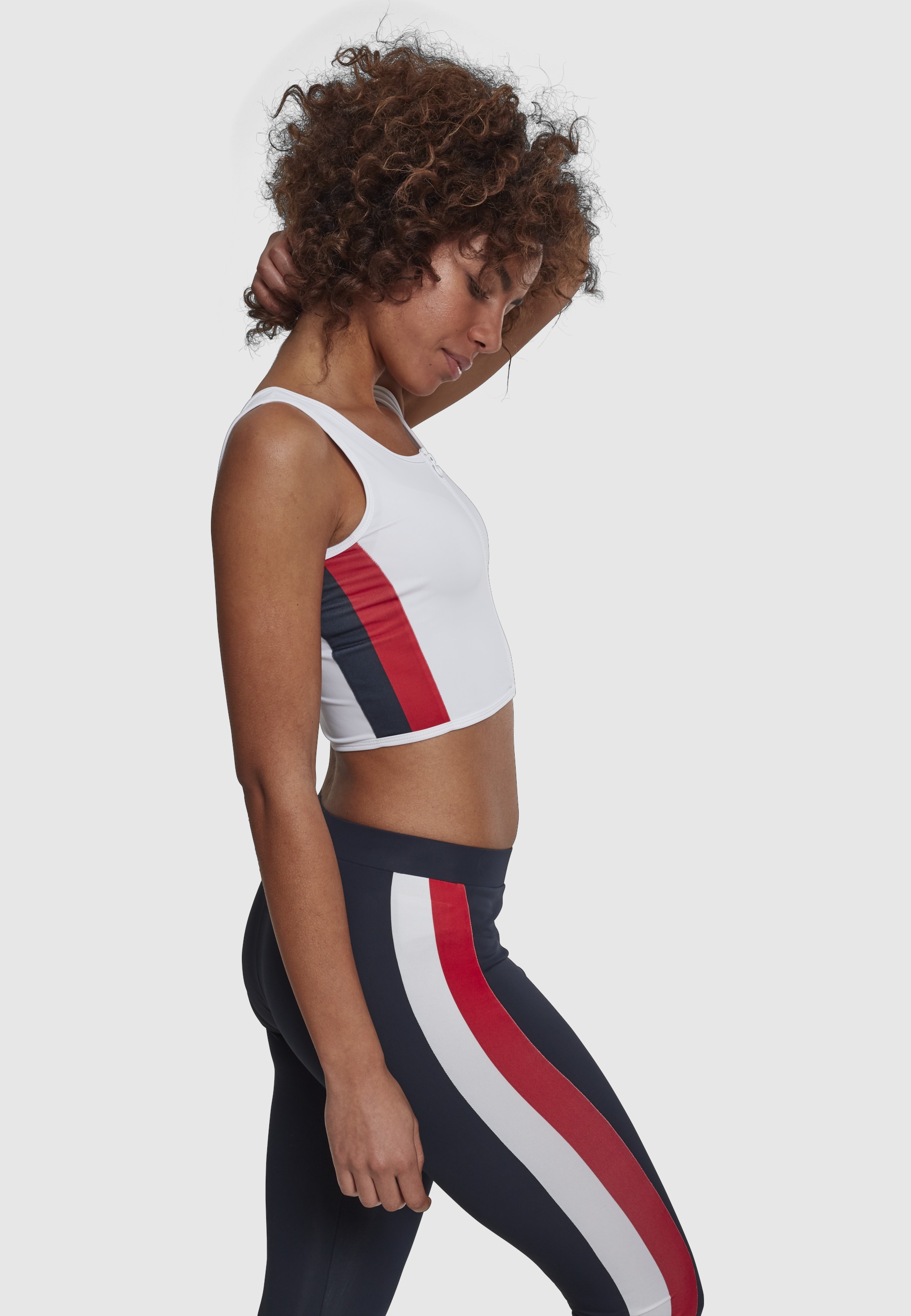 URBAN CLASSICS Tanktop »Urban Classics Damen Ladies Side Stripe Cropped Zip Top« 1 Stk.