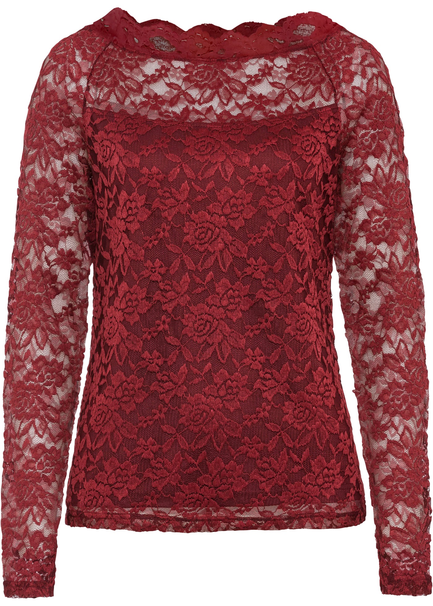 bonprix Langarmshirt Slim fit Passform, mit Spitzen-Details, unifarben