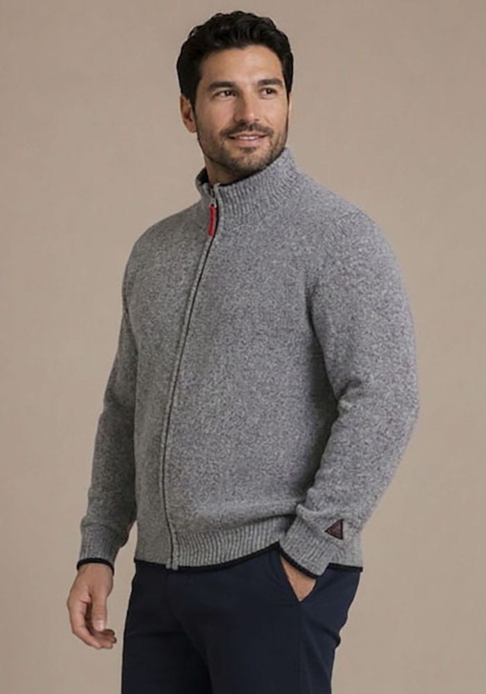 Mans World Plus Strickjacke "auch in Grosse Größen bis Gr. 7XL" Regular Fit, melierte Optik, mit Stehkragen, mit Reißverschluss