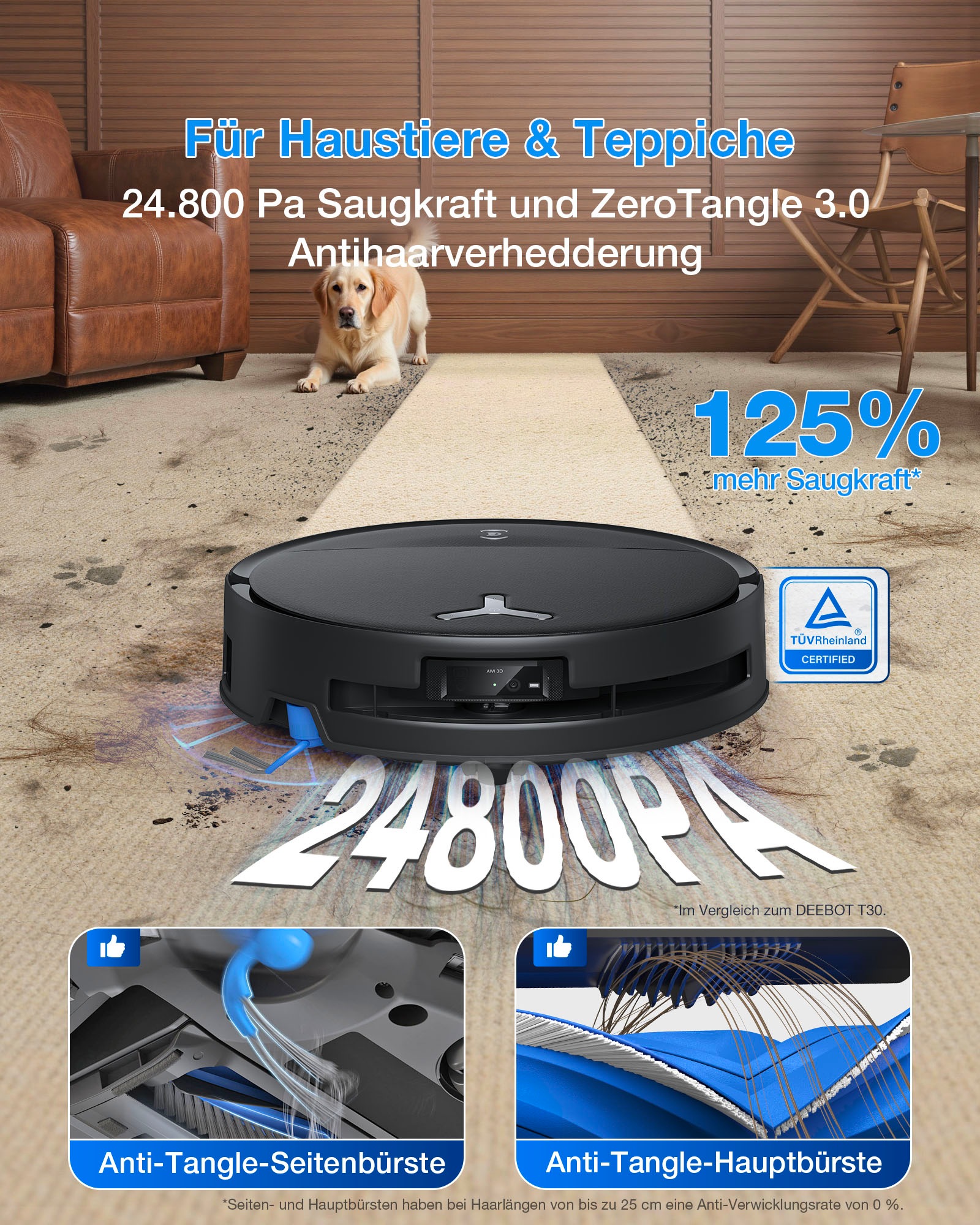 ECOVACS Nass-Trocken-Saugroboter »DEEBOT T80S OMNI (Black), OZMO ROLLER 2.0 Wischtechnologie,« 24.800 Pa Saugleistung, Triple Lift 10 mm