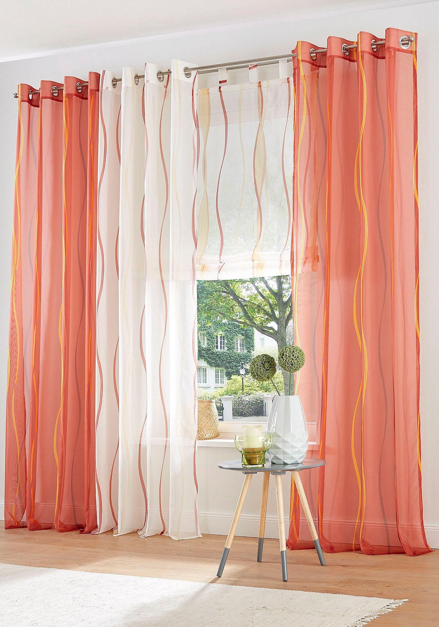 my home Gardine »Dimona«, (2 St.), 2-er Set, transparent, Voile, Polyester, Wellen